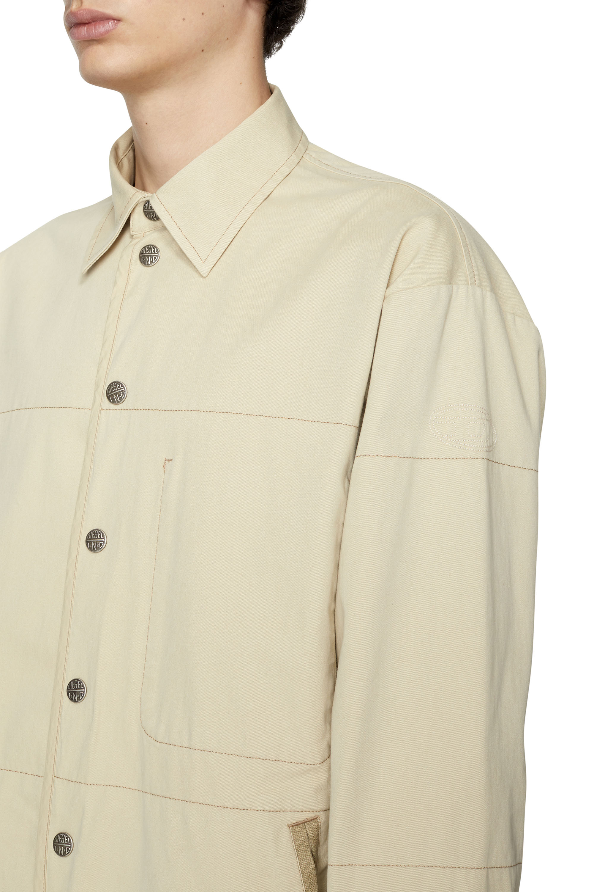 Diesel - S-DOVES, Man's Shirt jacket in peached twill in Beige - 4