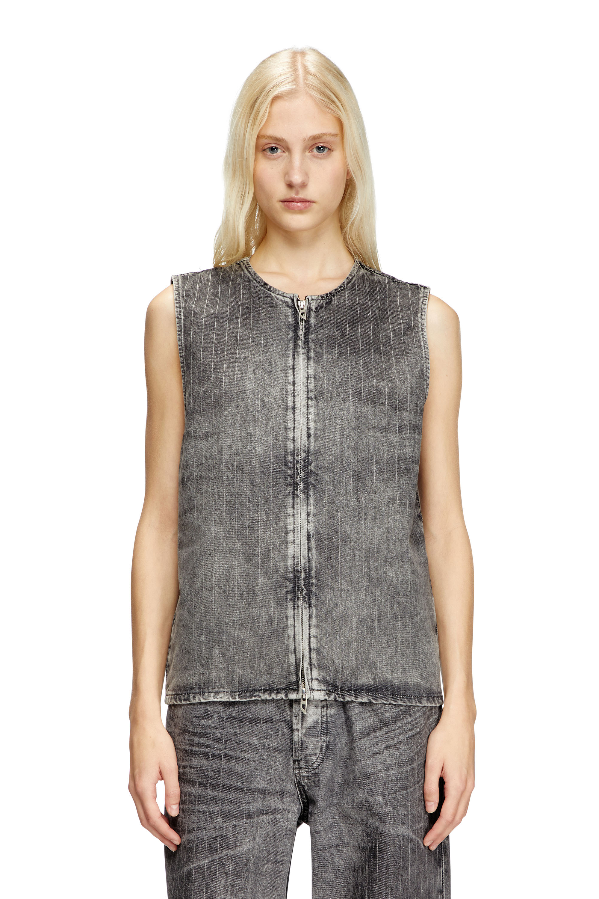 Diesel - D-SUND-S, Gilet tailleur en denim à rayures Mixte in Gris - 1