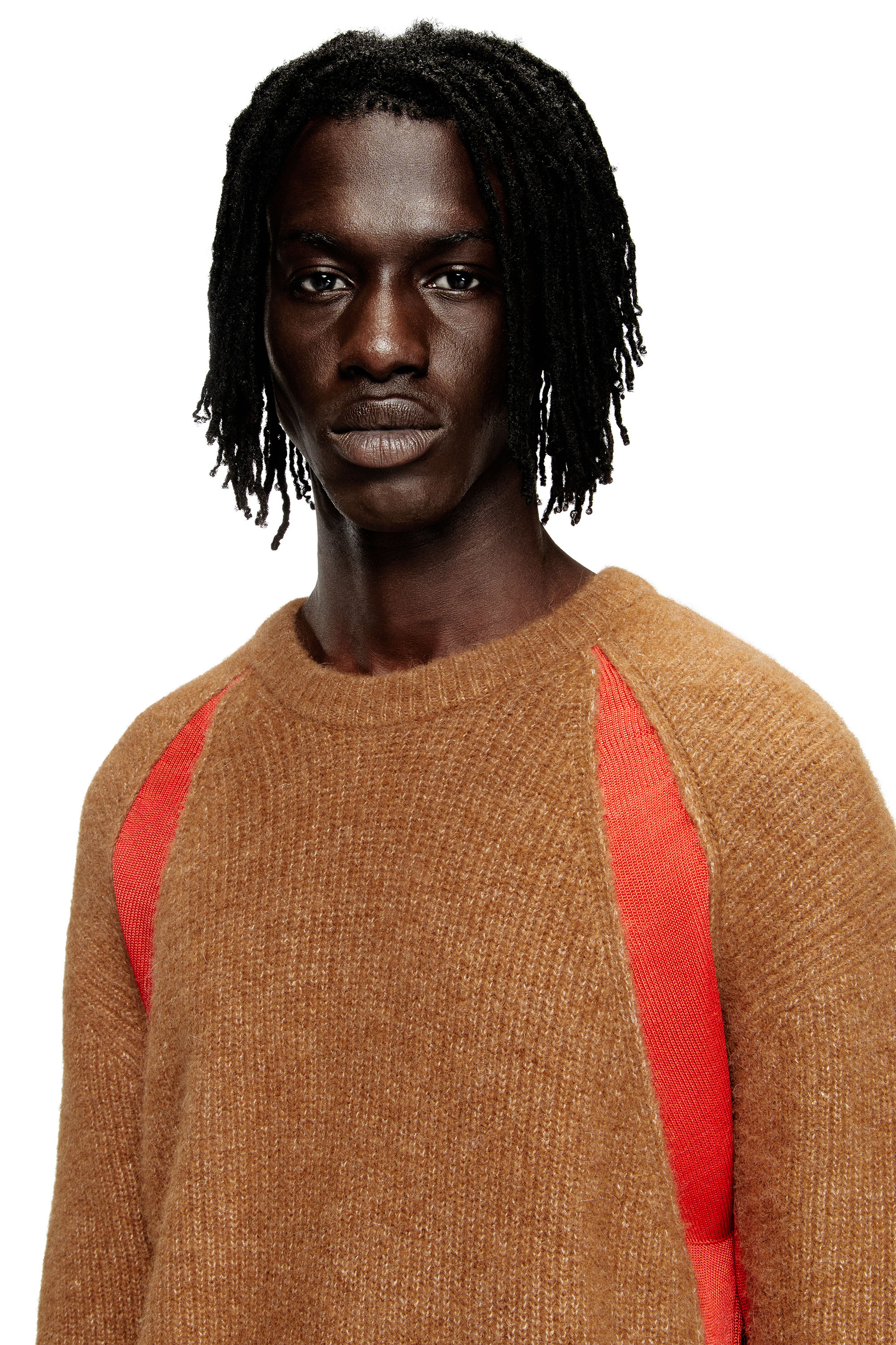 Diesel - K-LOLLO, Male's Alpaca-blend jumper with contrast inserts in Brown - 4
