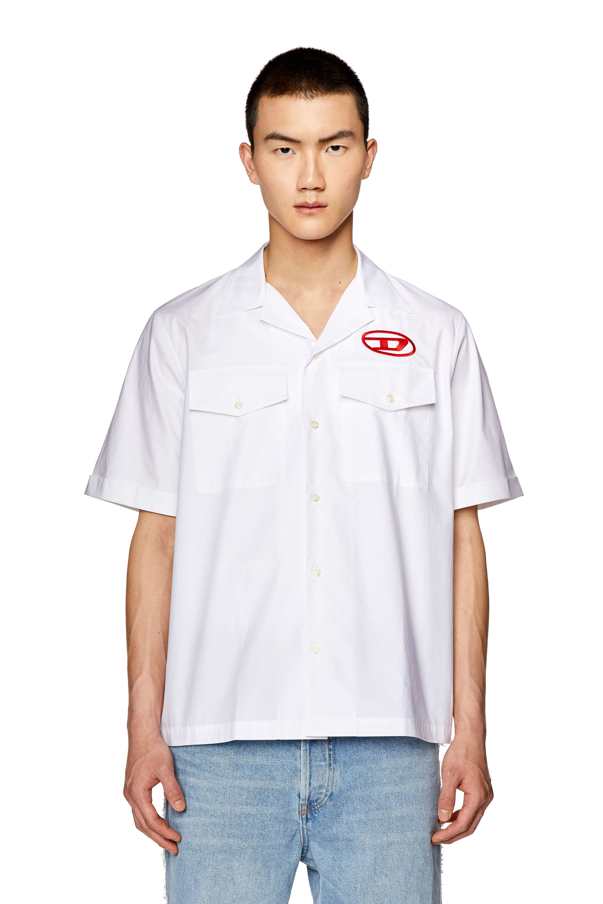 Diesel - S-MAC-22-B, Man's Bowling shirt with embroidered logo in White/Red - 4