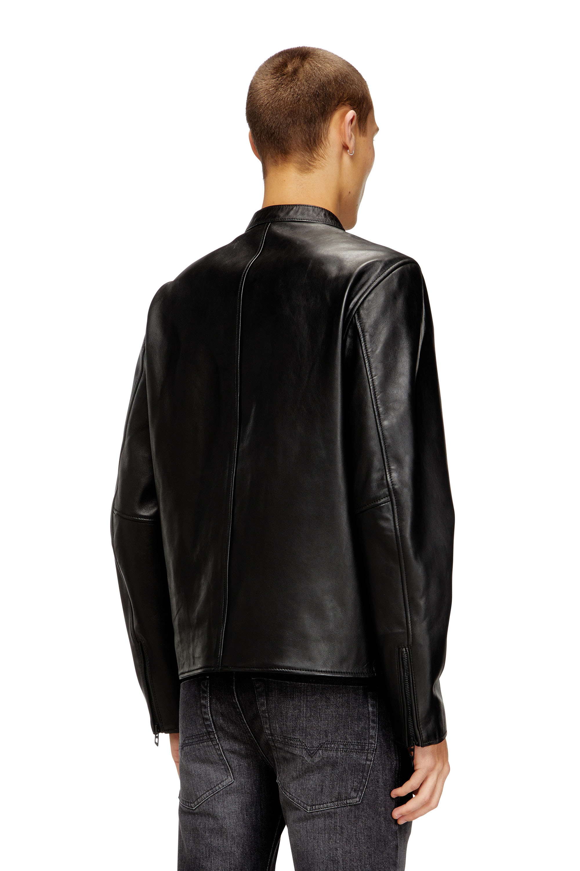 Diesel - L-TAD-WRD, Male's Biker jacket in waxed leather in Black - 5