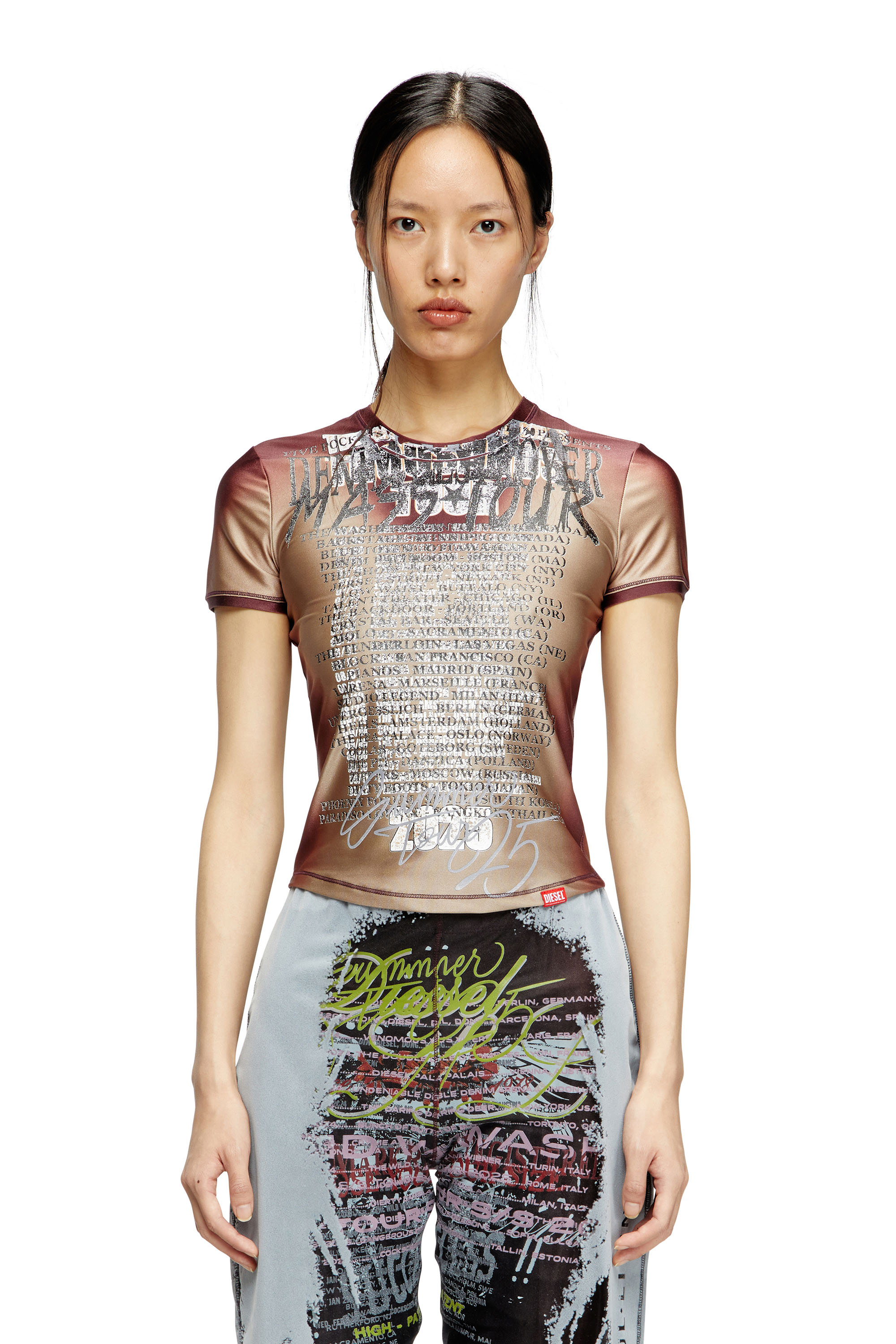 Diesel - T-KALYC, Woman's Short-sleeve top with lyrics print in Brown - 3