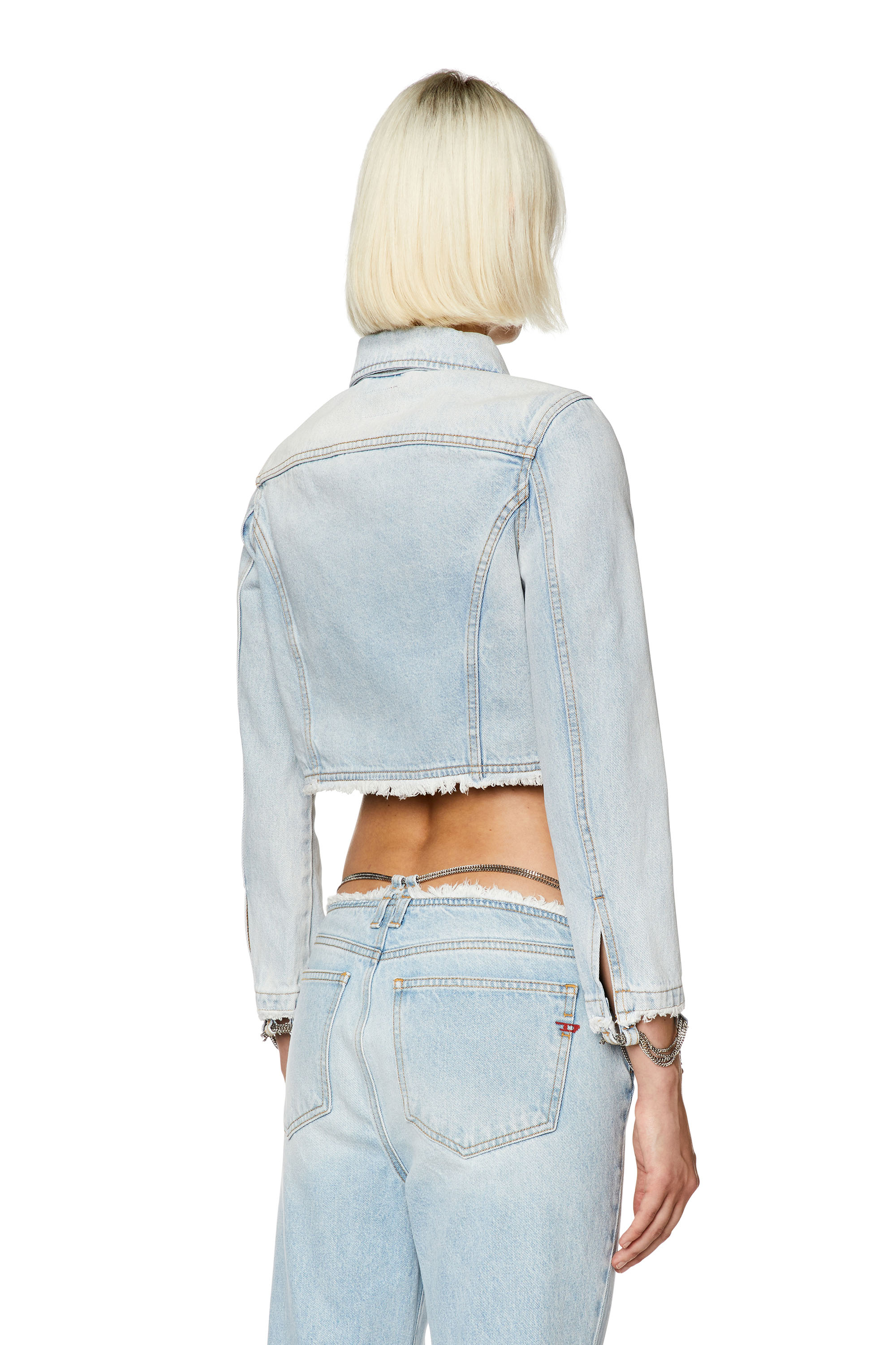Diesel - DE-SLICHAIN-FSD, Woman's Cropped denim jacket with chain detail in Light Blue - 4