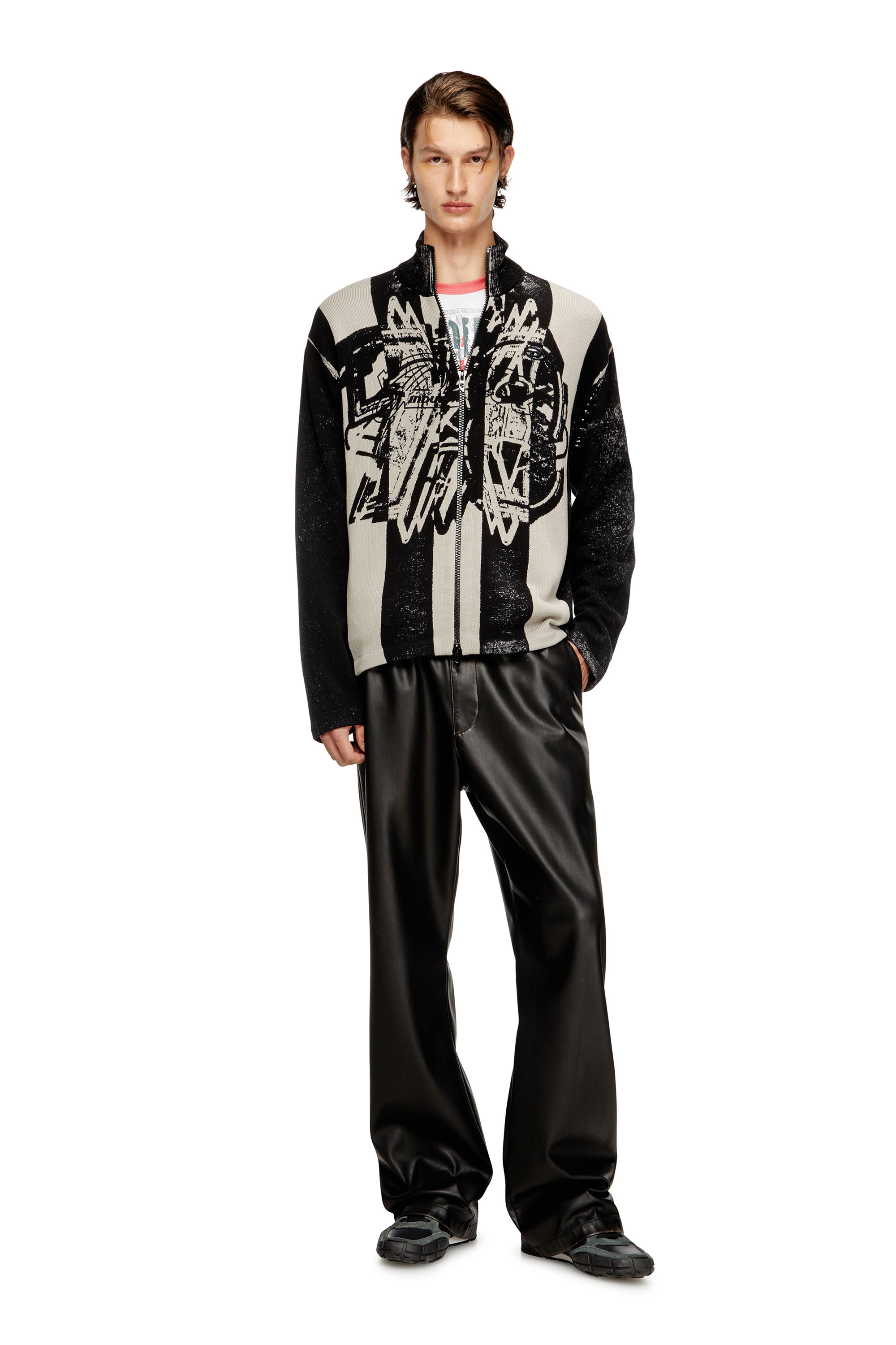 Diesel - K-OLIBA-JKT, Man's Inside-print striped zipped cardigan in Black/White - 3