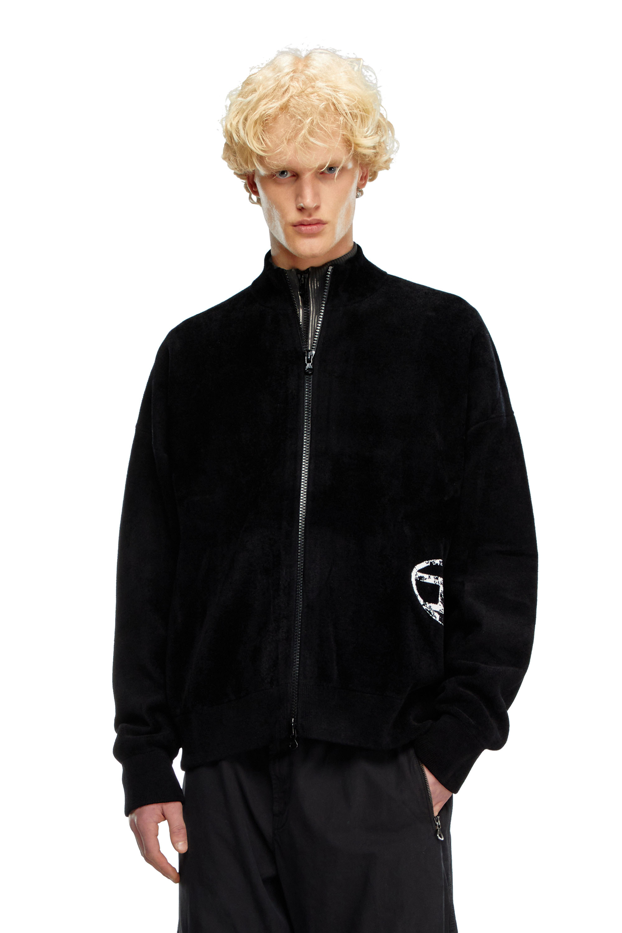 Diesel - K-TRIAJACK, Man's Track jacket with distressed oval D in Black - 3