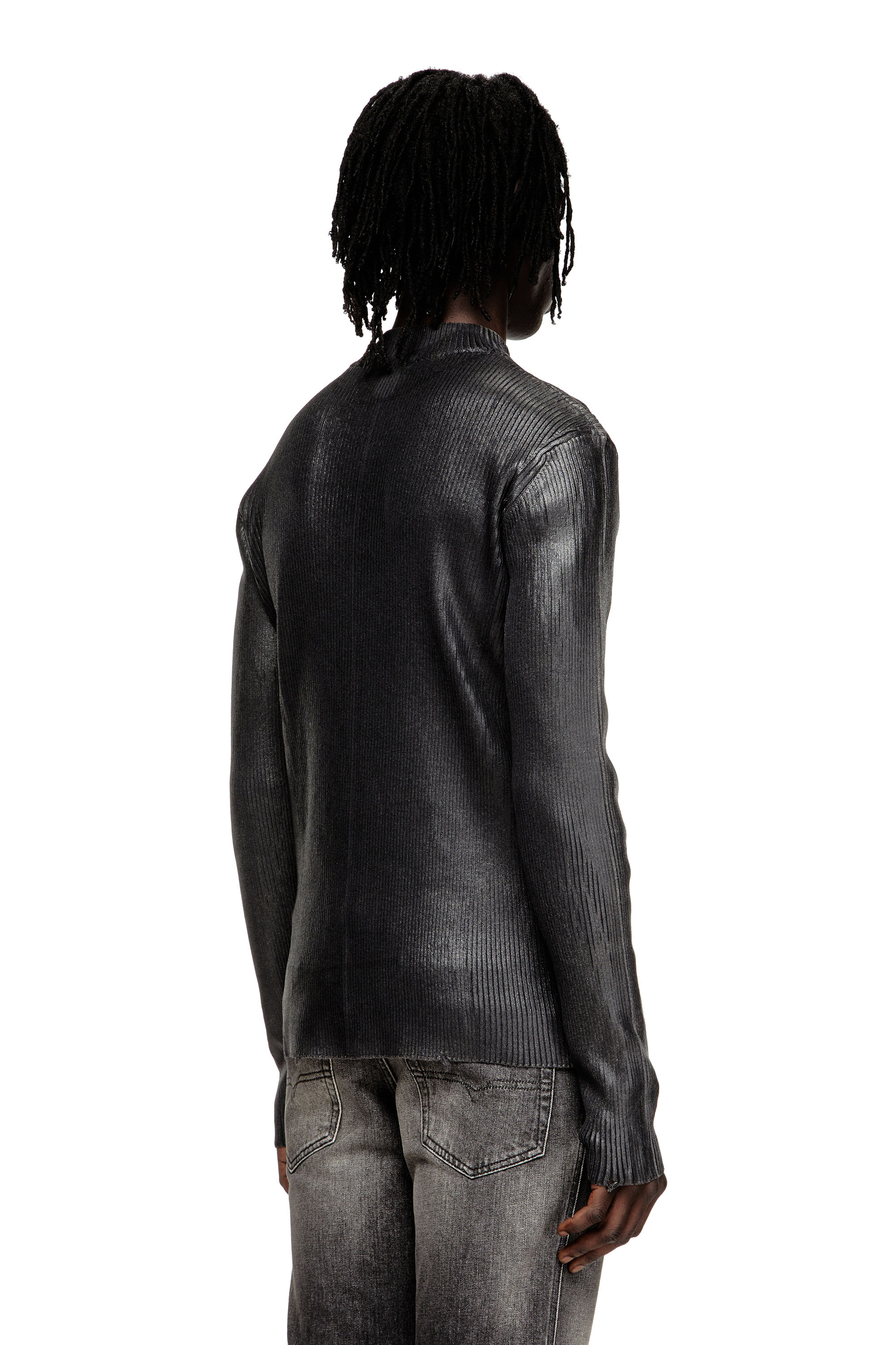 Diesel - K-DARGY-D, Cardigan zippé en fil de denim à effet brillant Homme in Noir - 3