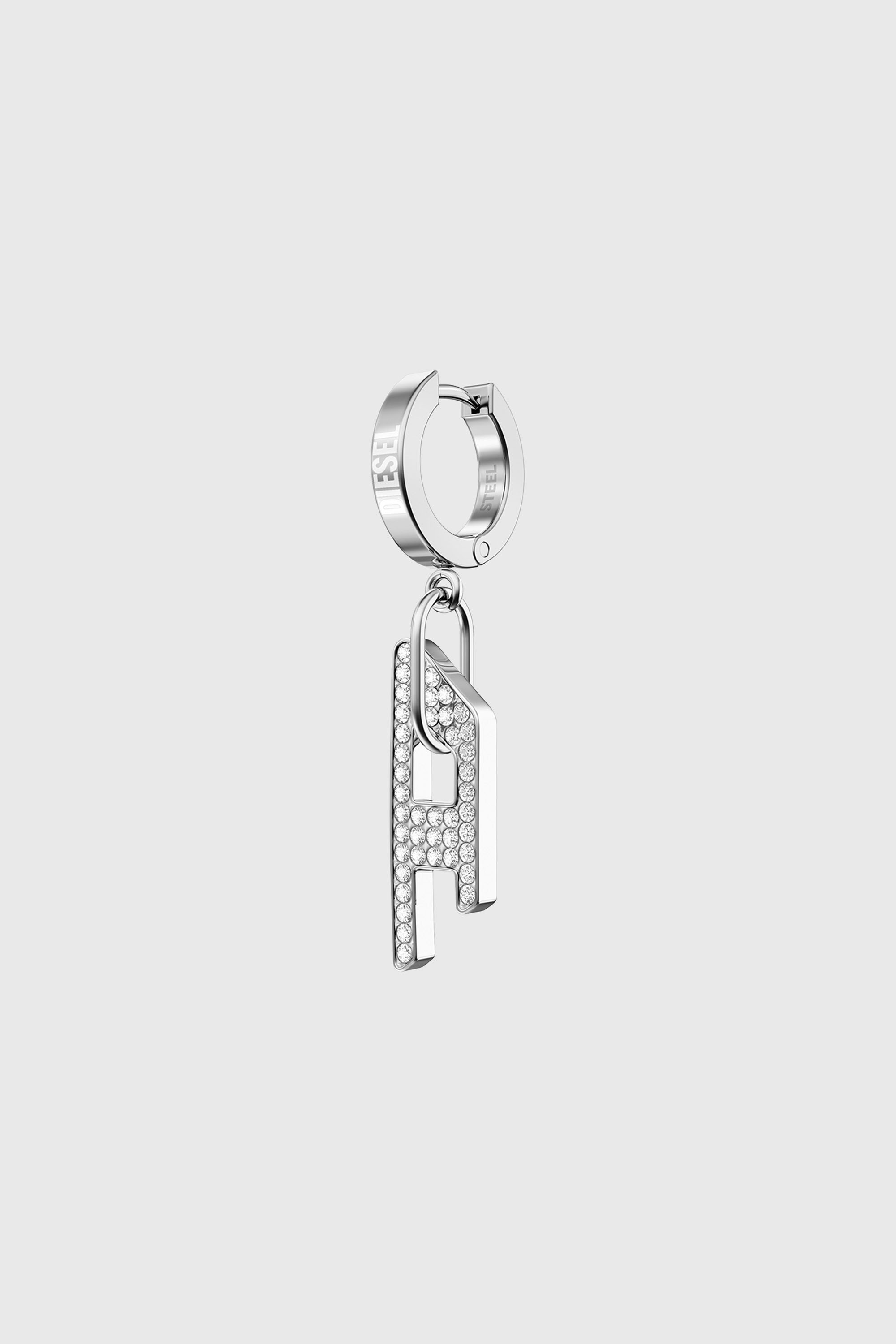 Diesel - DX1706040 JEWELLERY, Pendiente tipo drop de acero inoxidable con glitz D Unisex in Plateado - 1