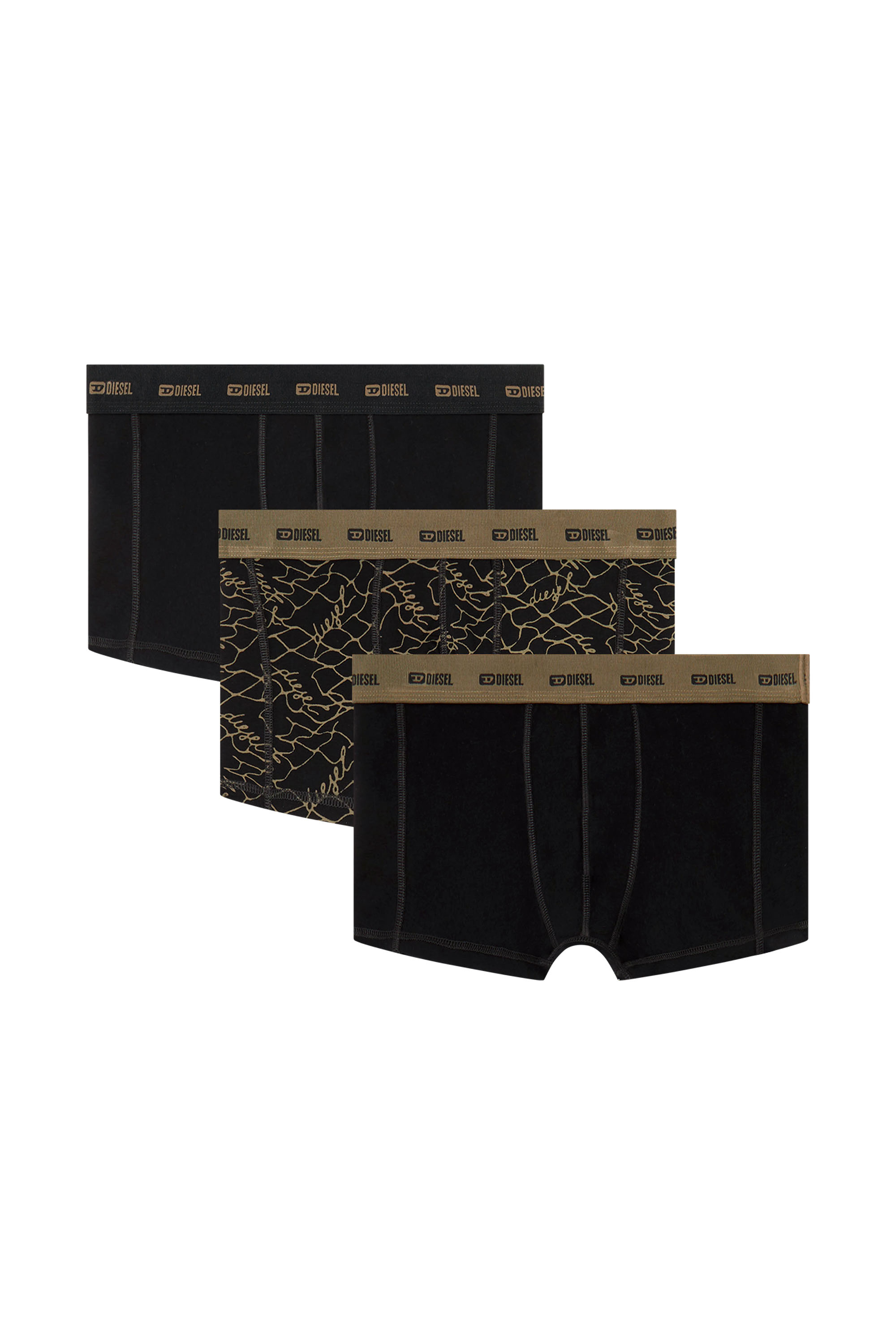 Diesel - DAMIEN-UTLT-3PACK, Man's Three-pack of trunks with graphic motif in Black/Beige - 1