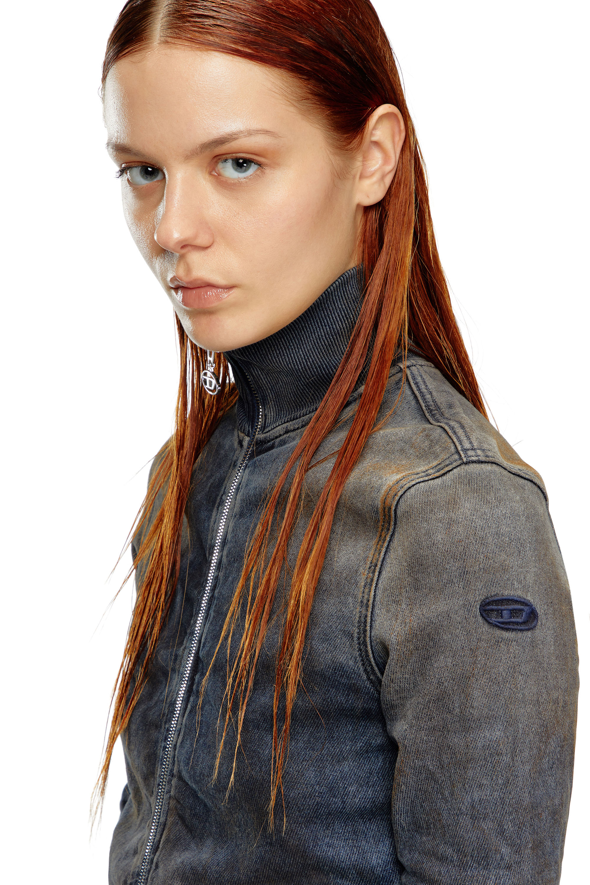 Diesel - D-EMY TRACK, Female's Zip-up sweatshirt in distressed Track Denim in Dark Blue - 3