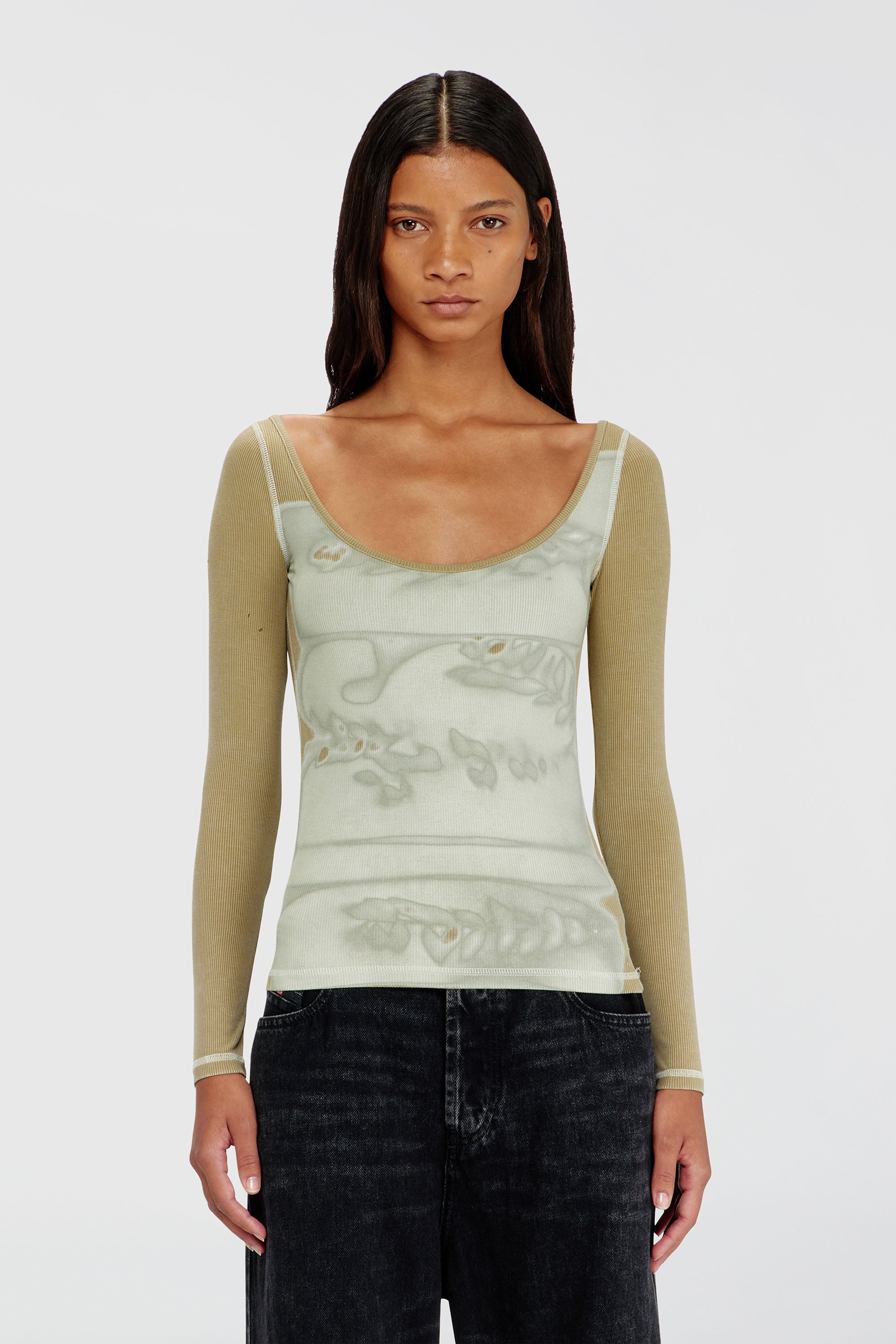 Diesel - T-FANT, Woman's Slim fit top with digital print in Grey/Beige - 1