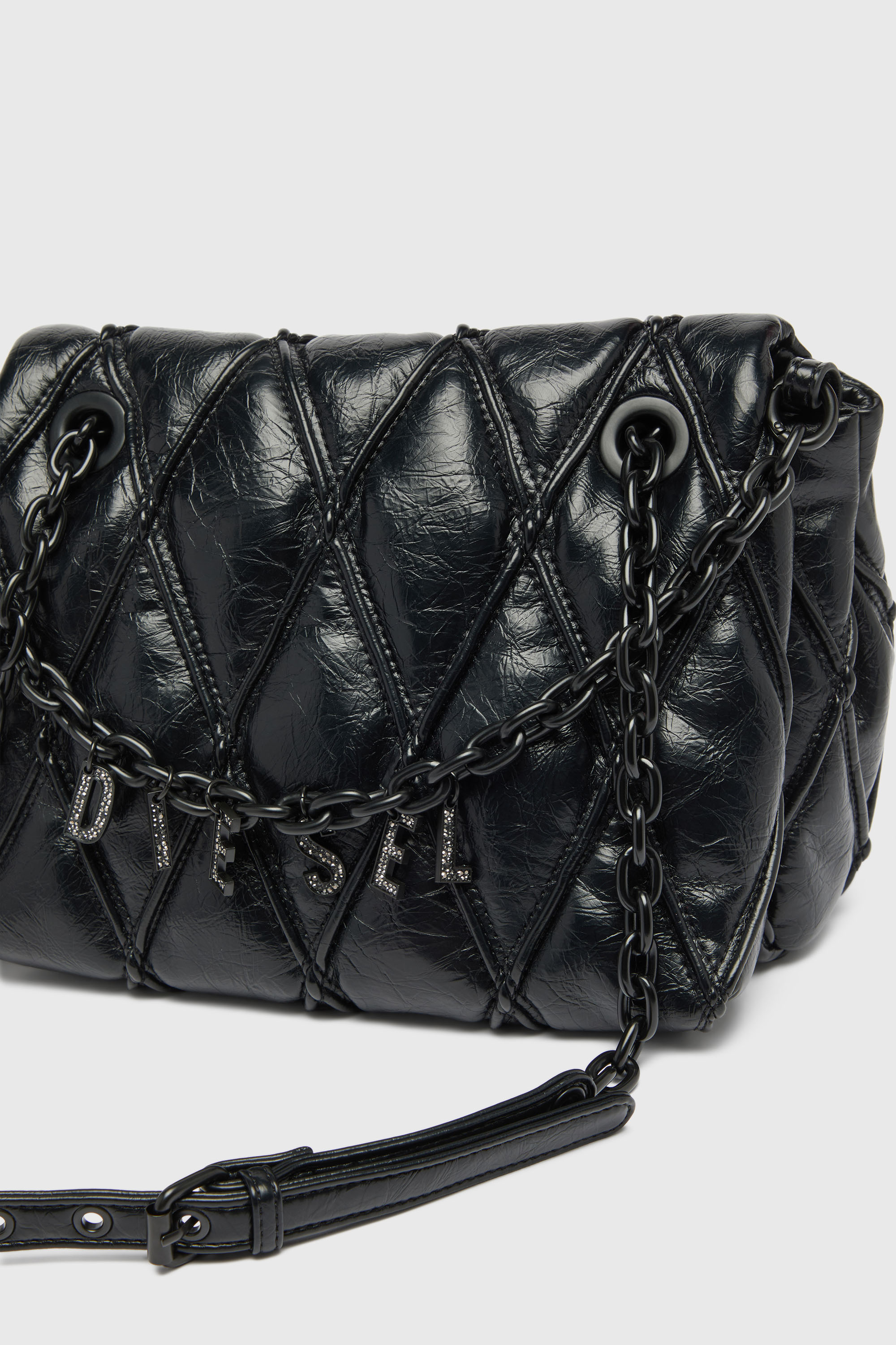 Diesel - CHARM-D SHOULDER M, Female's Charm-D - Shoulder bag in shiny quilted PU in Black - 6