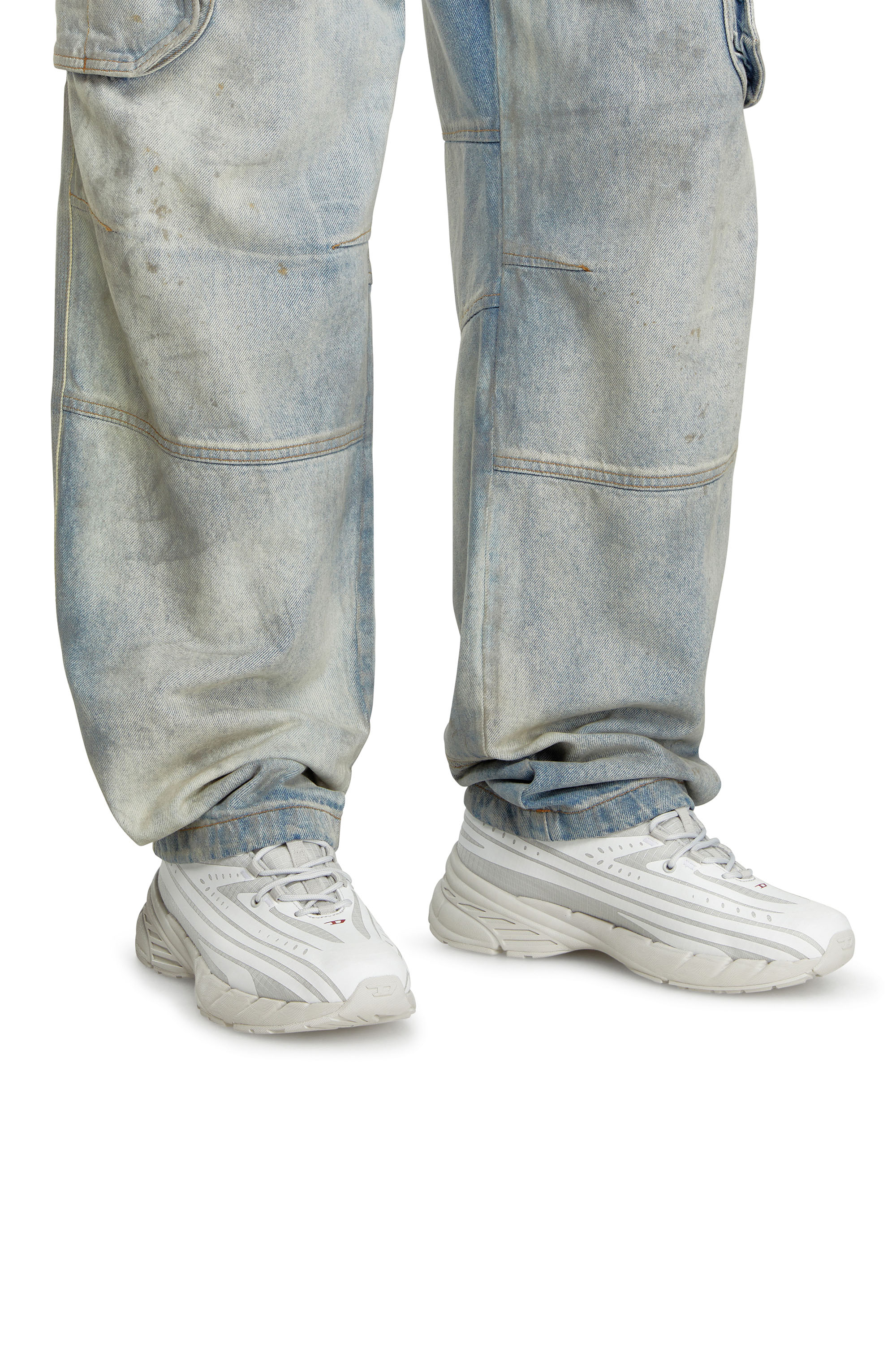 Diesel - D-AIRSPEED LOW, Man's D-Airspeed Low-Striped sneakers in coated ripstop in White/Grey - 2