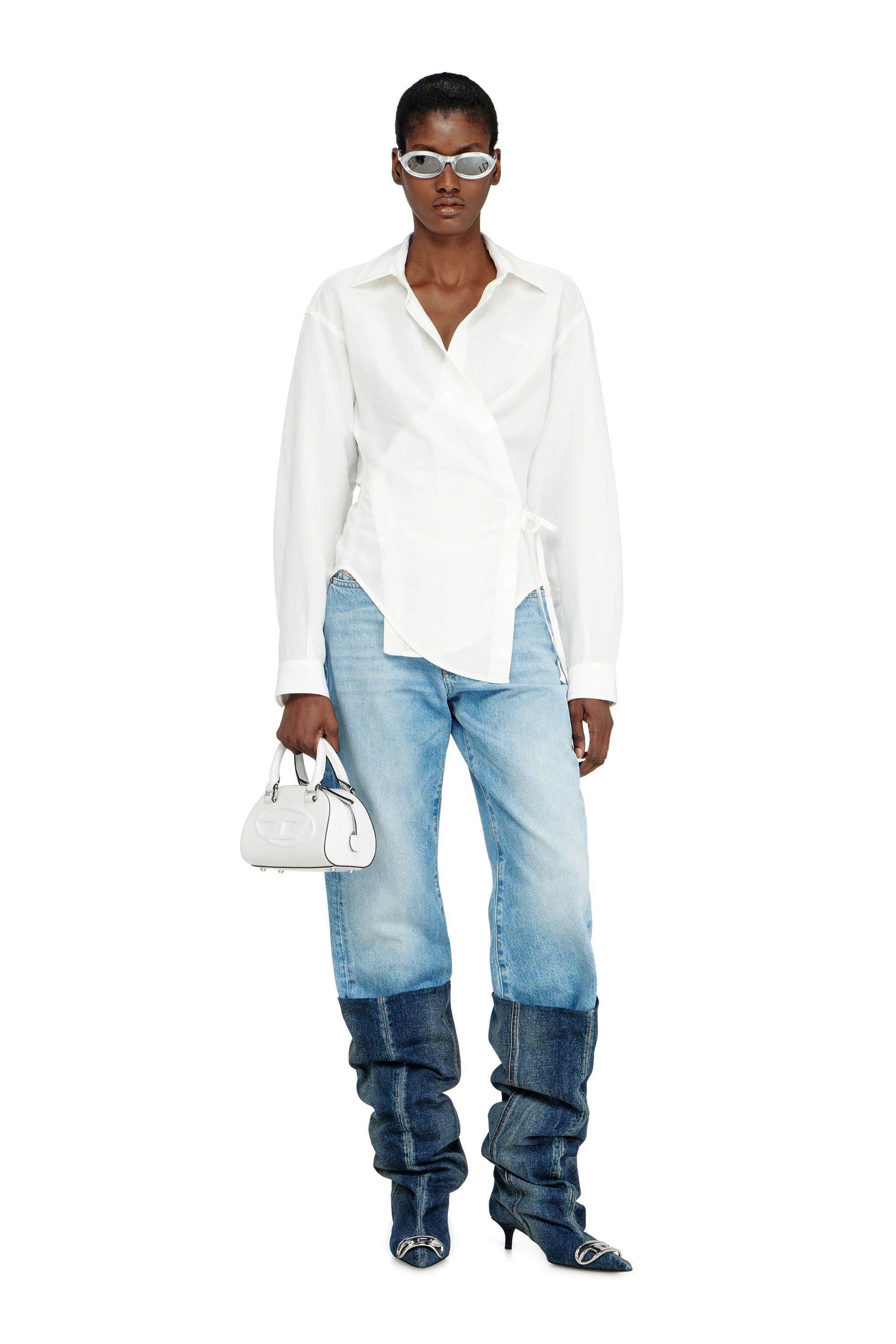 Diesel - C-DELPHOS-S3, Female's Linen-blend shirt with wrap closure in White - 1