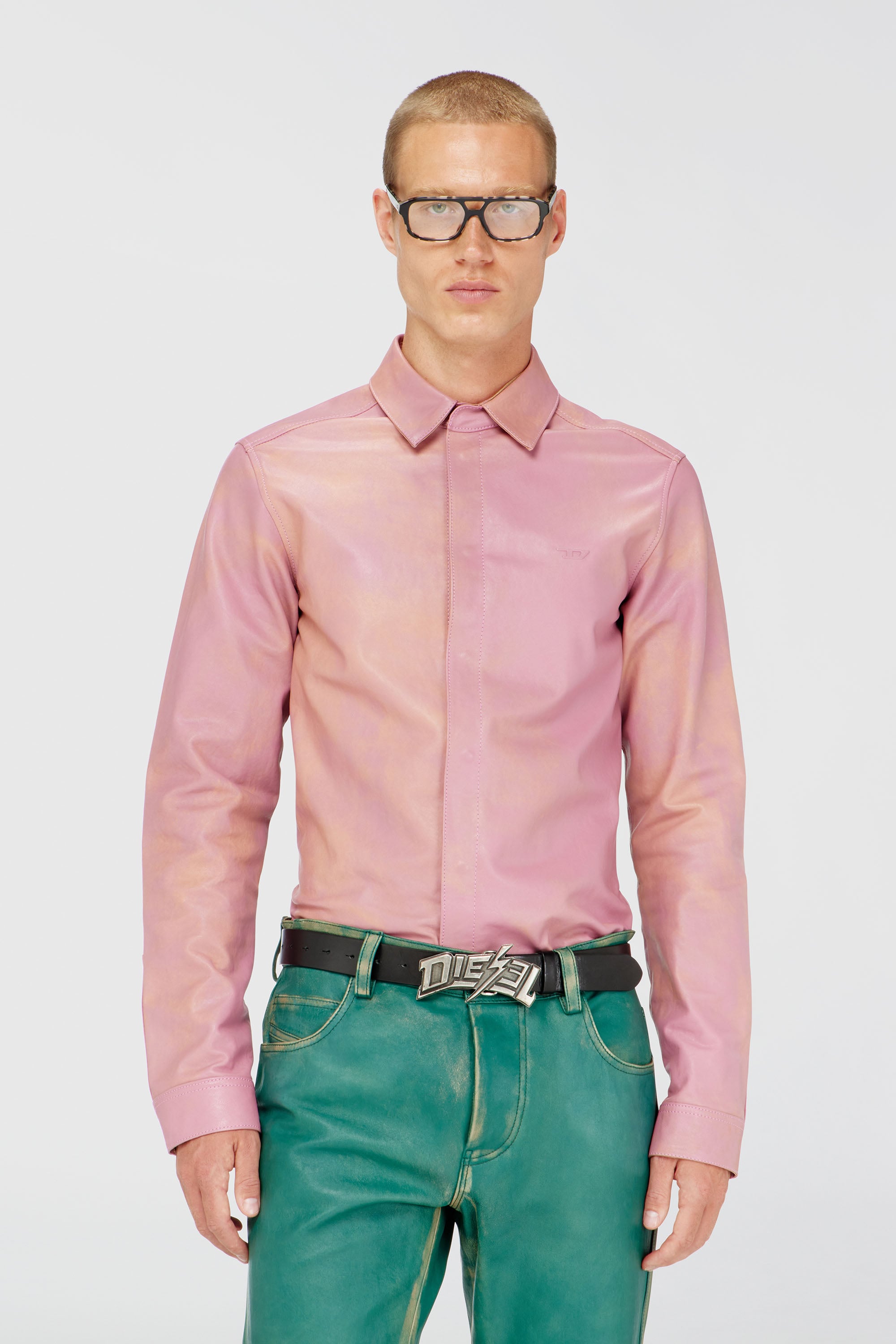 Diesel - S-CIRT, Male's Shirt in treated leather in Pink - 3