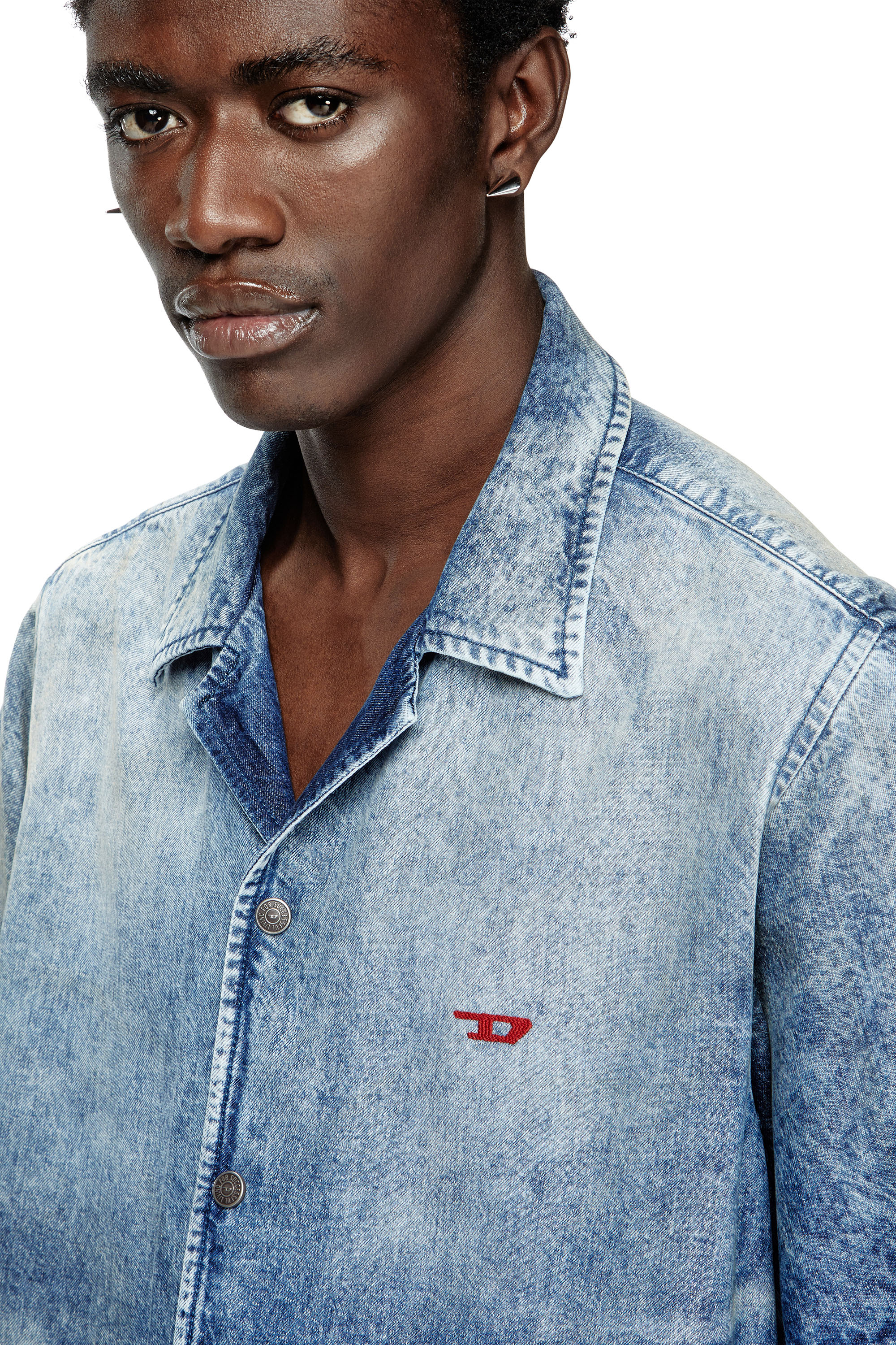 Diesel - D-NABIL-FSG, Camisa de bolos en denim desgastado Hombre in Azul marino - 4