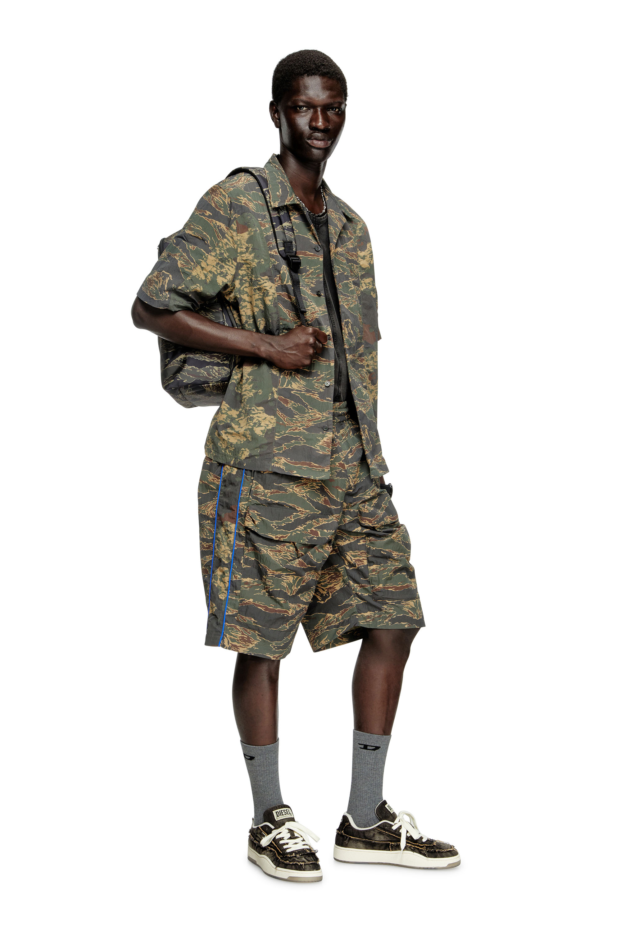 Diesel - S-BRACK-EPBW, Male's Shirt with mixed camo prints in Military Green - 1