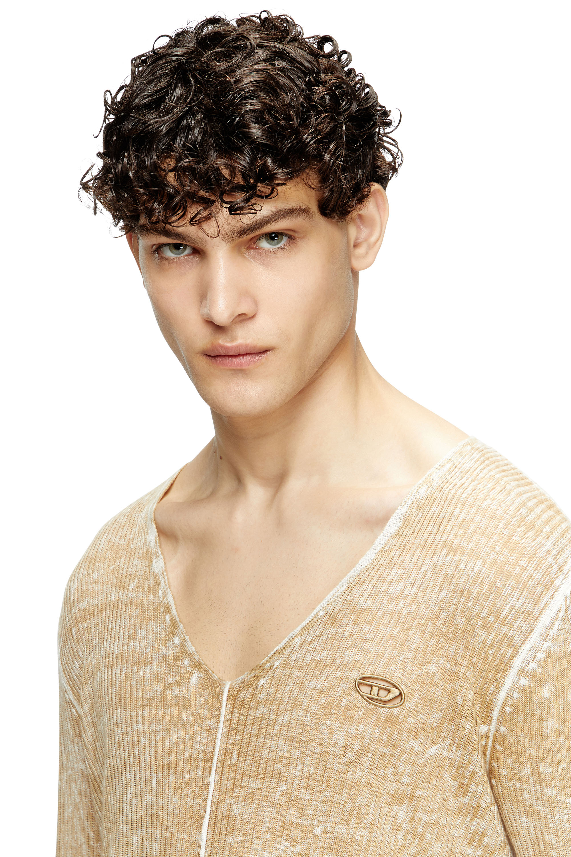 Diesel - K-ROBBEL, Male's Inside-print jumper with contrast detail in Beige - 4