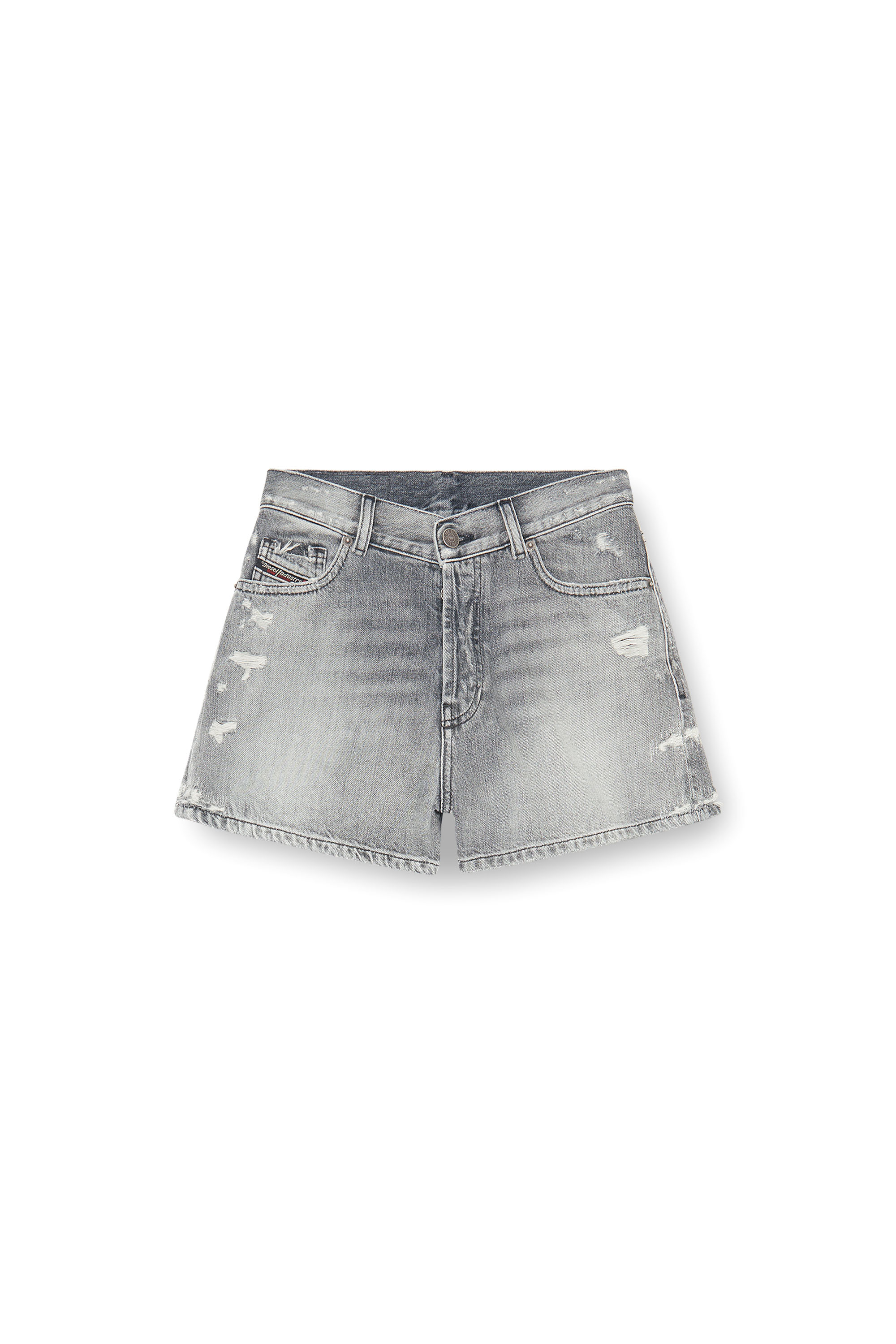 Diesel - DE-HELIOS, Woman's Denim shorts with frayed hems in Grey - 3