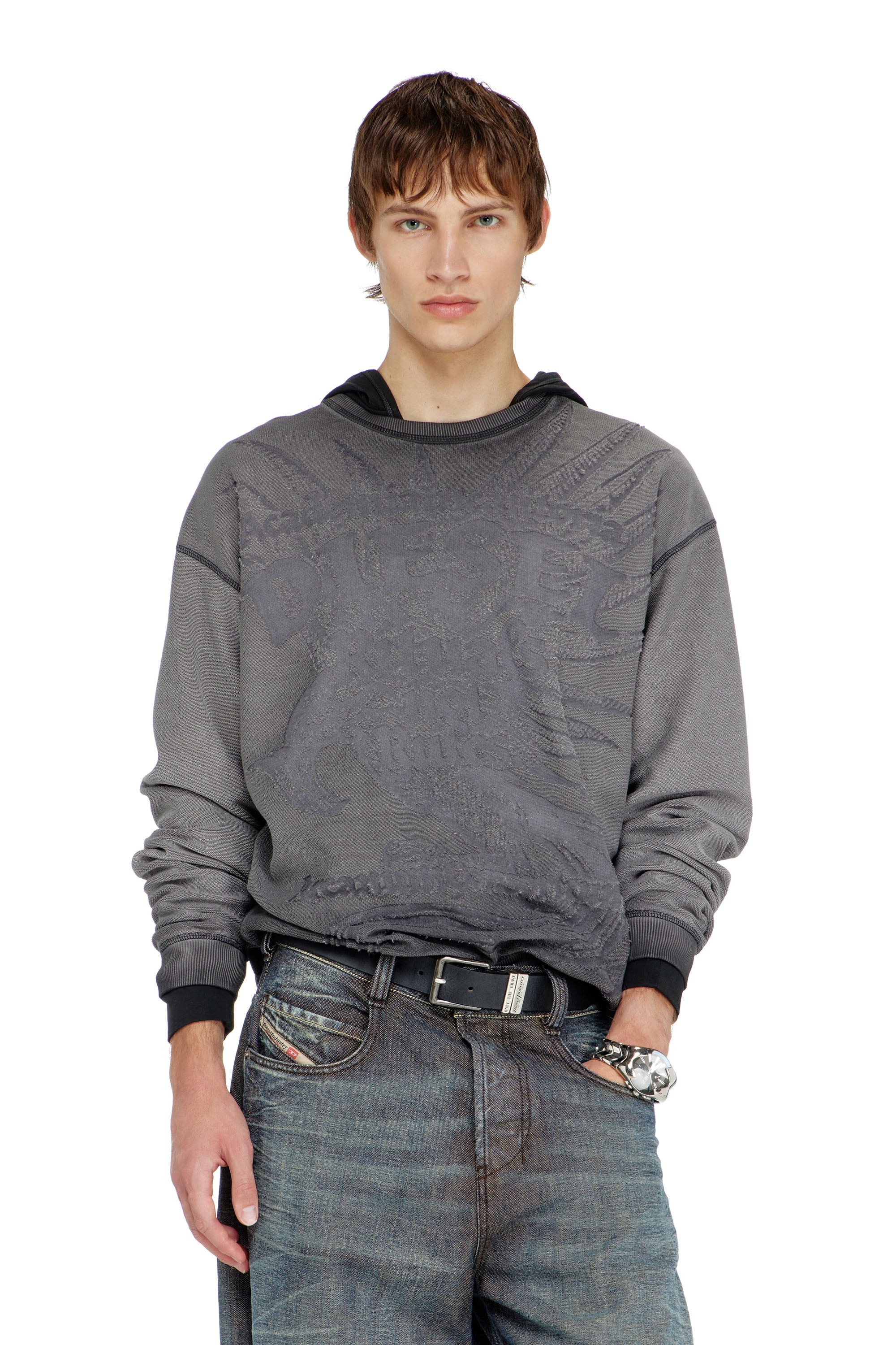 Diesel - S-ARON-RAW, Man's Sweatshirt with d&eacute;vor&eacute; print in null - 1