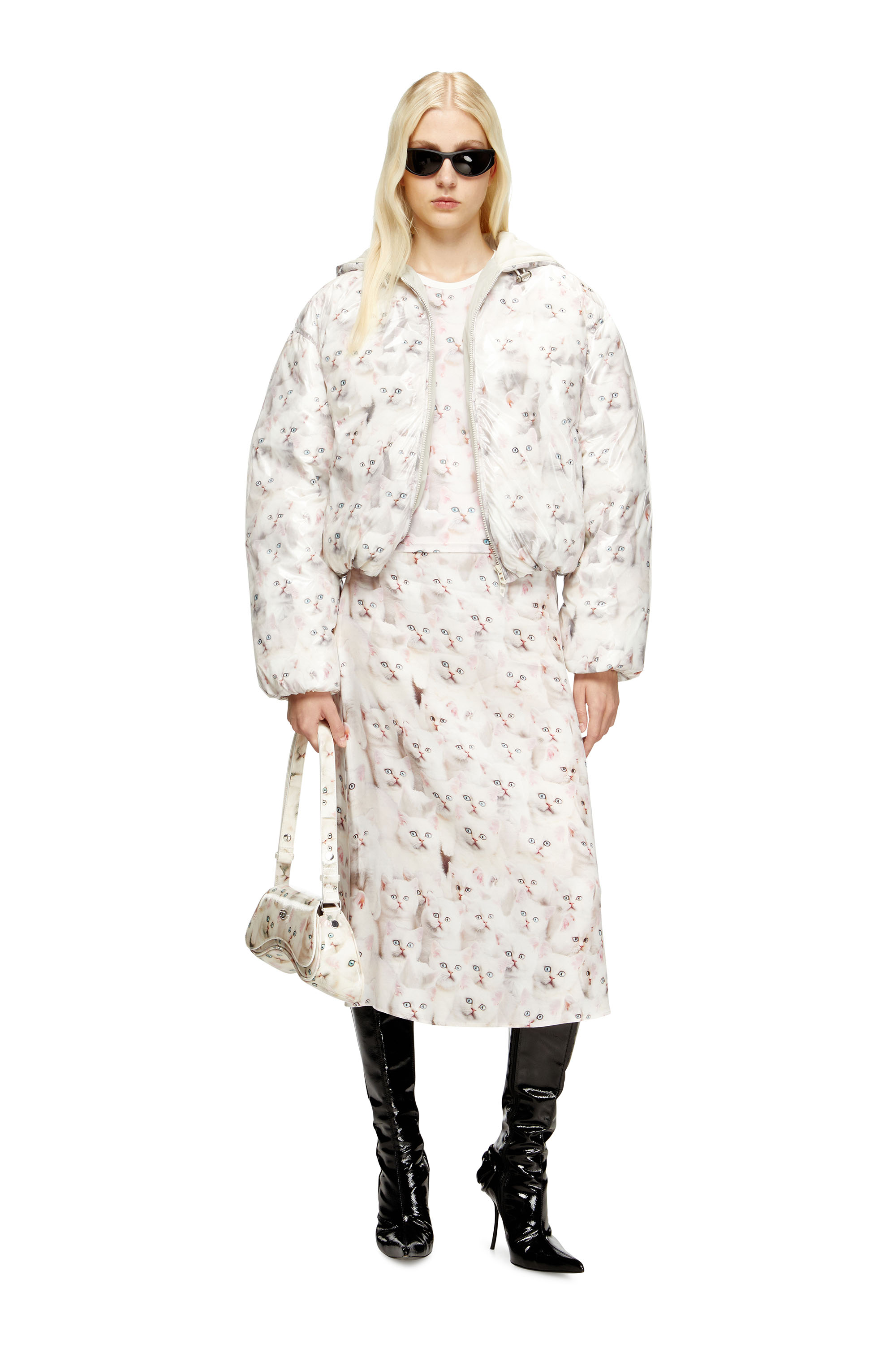 Diesel - W-INNER-R1, Female's Padded jacket with cat print in White - 2