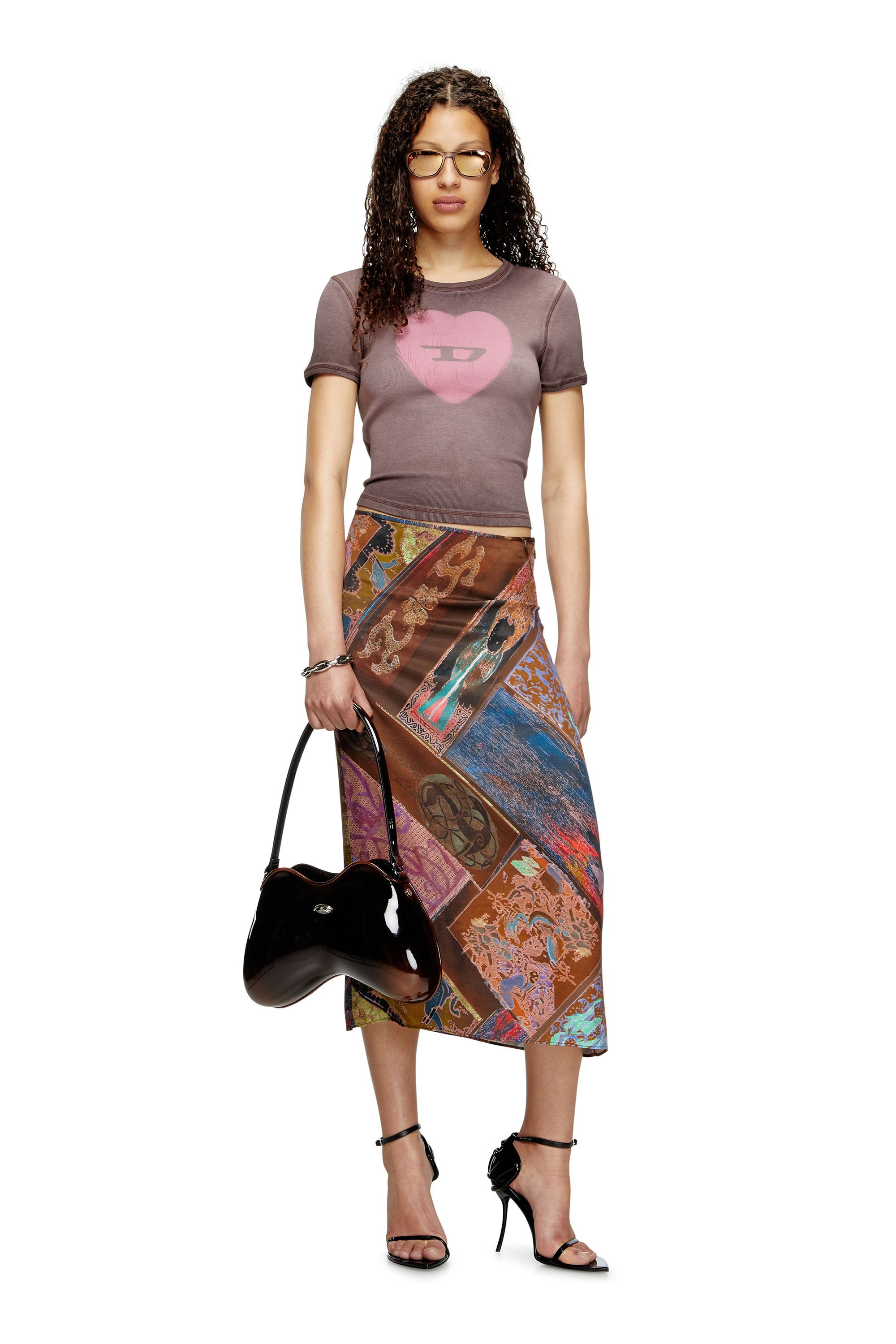 Diesel - T-ELE, Female's Ribbed T-shirt with watercolour heart D in Violet - 2