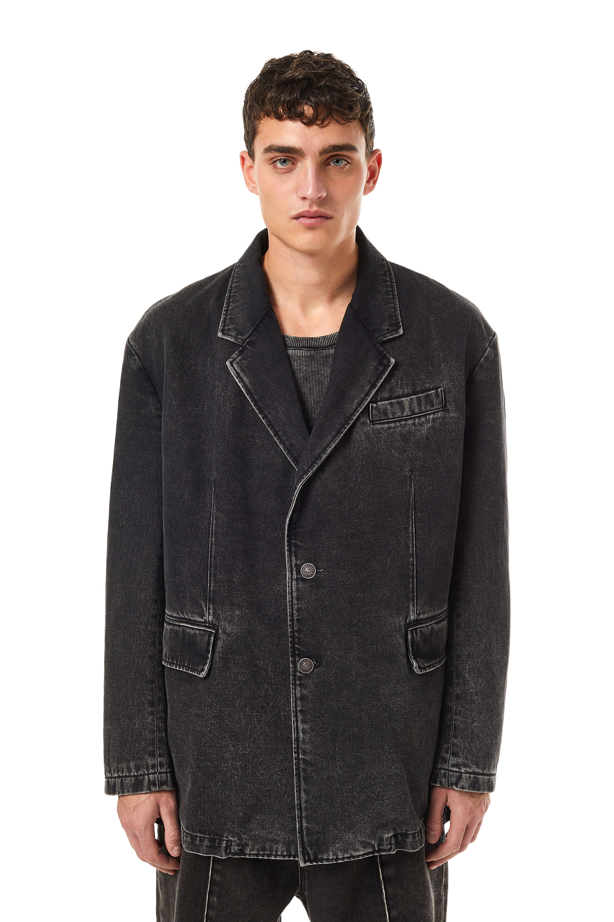 Diesel - D-BLAZ SINGLE BREASTED BLAZER, Unisex's Denim blazer in Black/Dark grey - 3