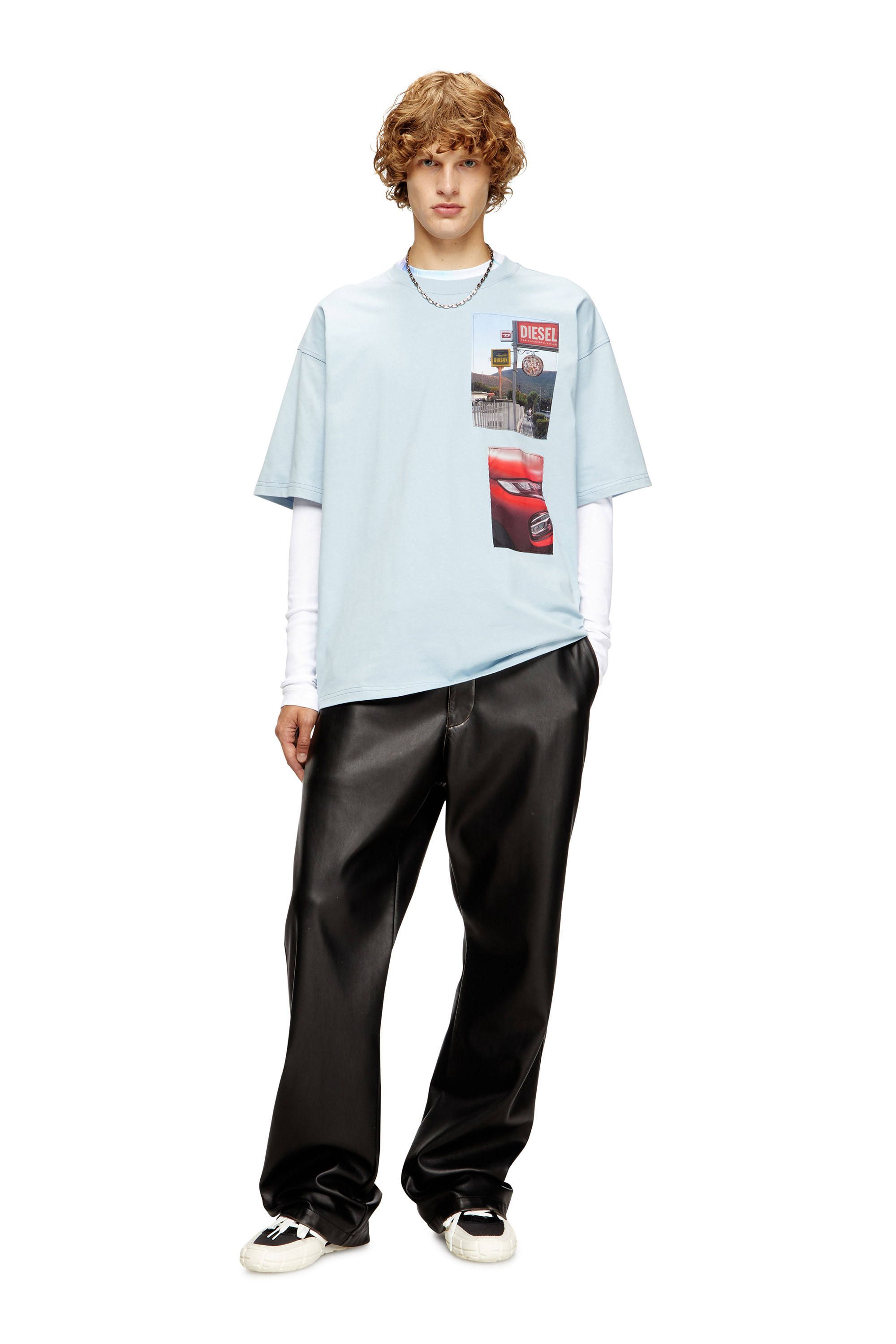 Diesel - T-BOXT-T3, Male's T-shirt with logo photo patches in Light Blue - 2