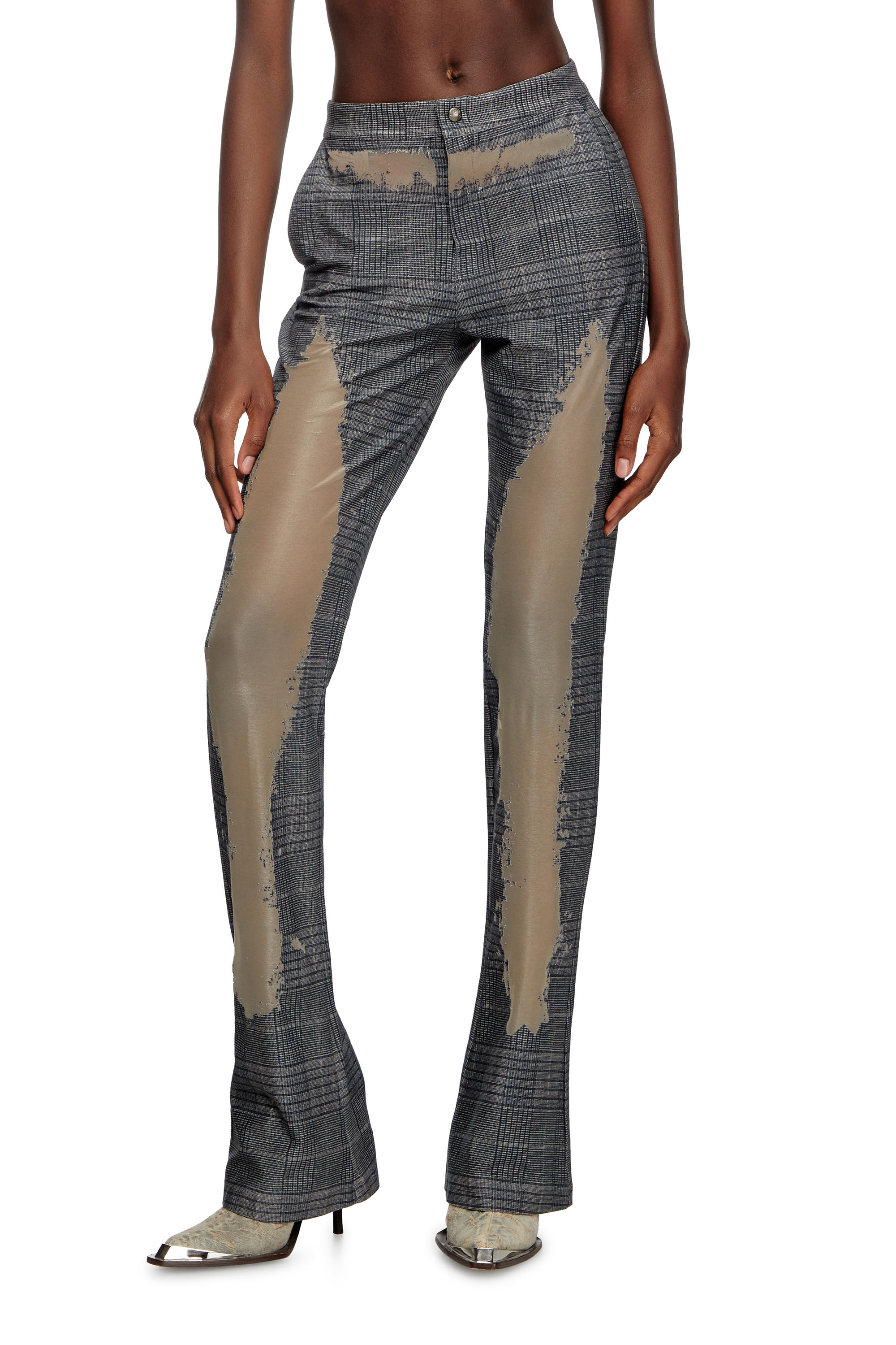 Diesel - P-MINERAL-P2, Woman's Checked pants with devor&eacute; sweat stains in Grey - 3