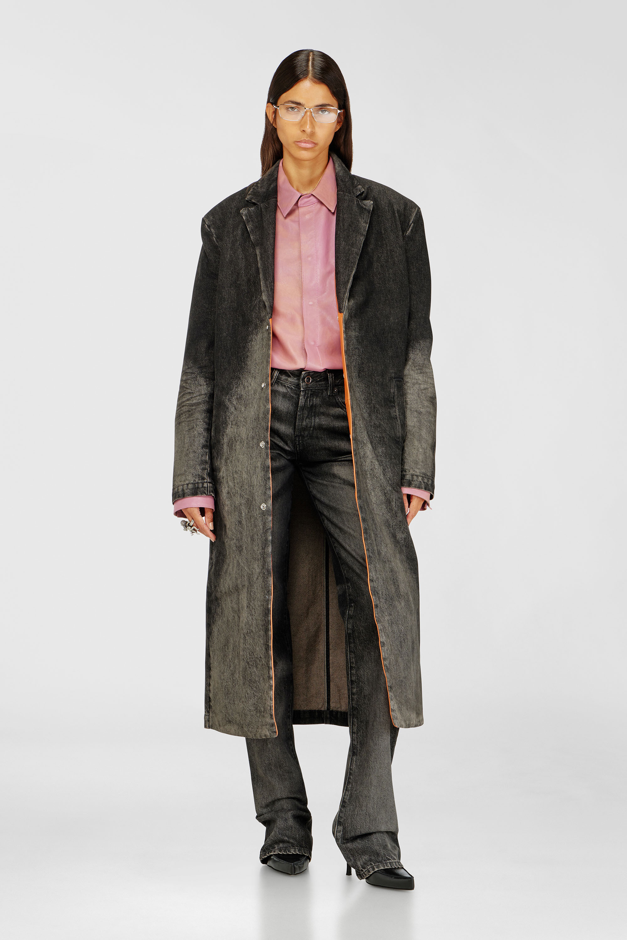 Diesel - D-IANCH-FSJ, Unisex's Long coat in dirty-effect denim in Black - 6