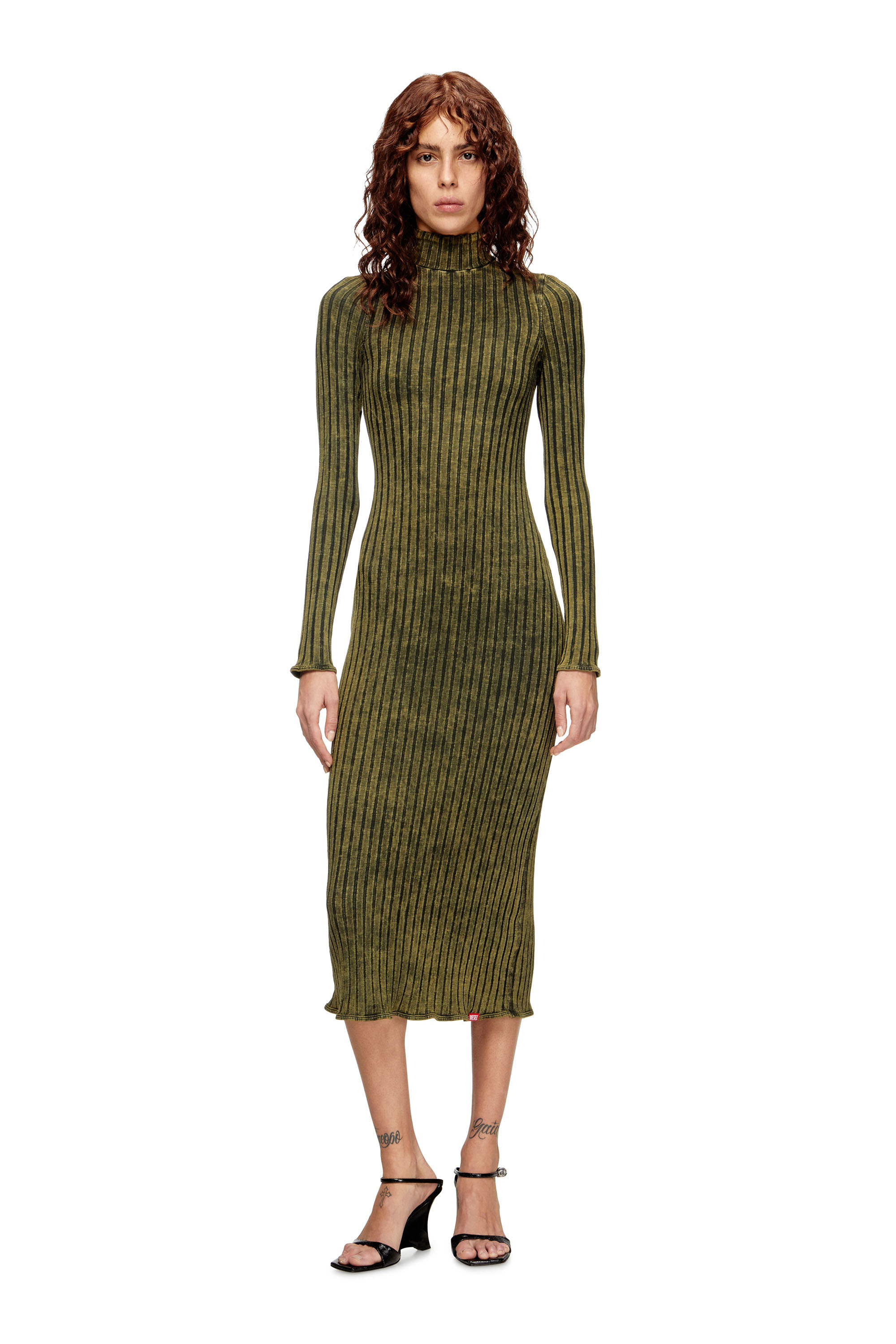 Diesel - D-WAVYA, Woman's Midi dress in treated wide-rib jersey in Green - 2