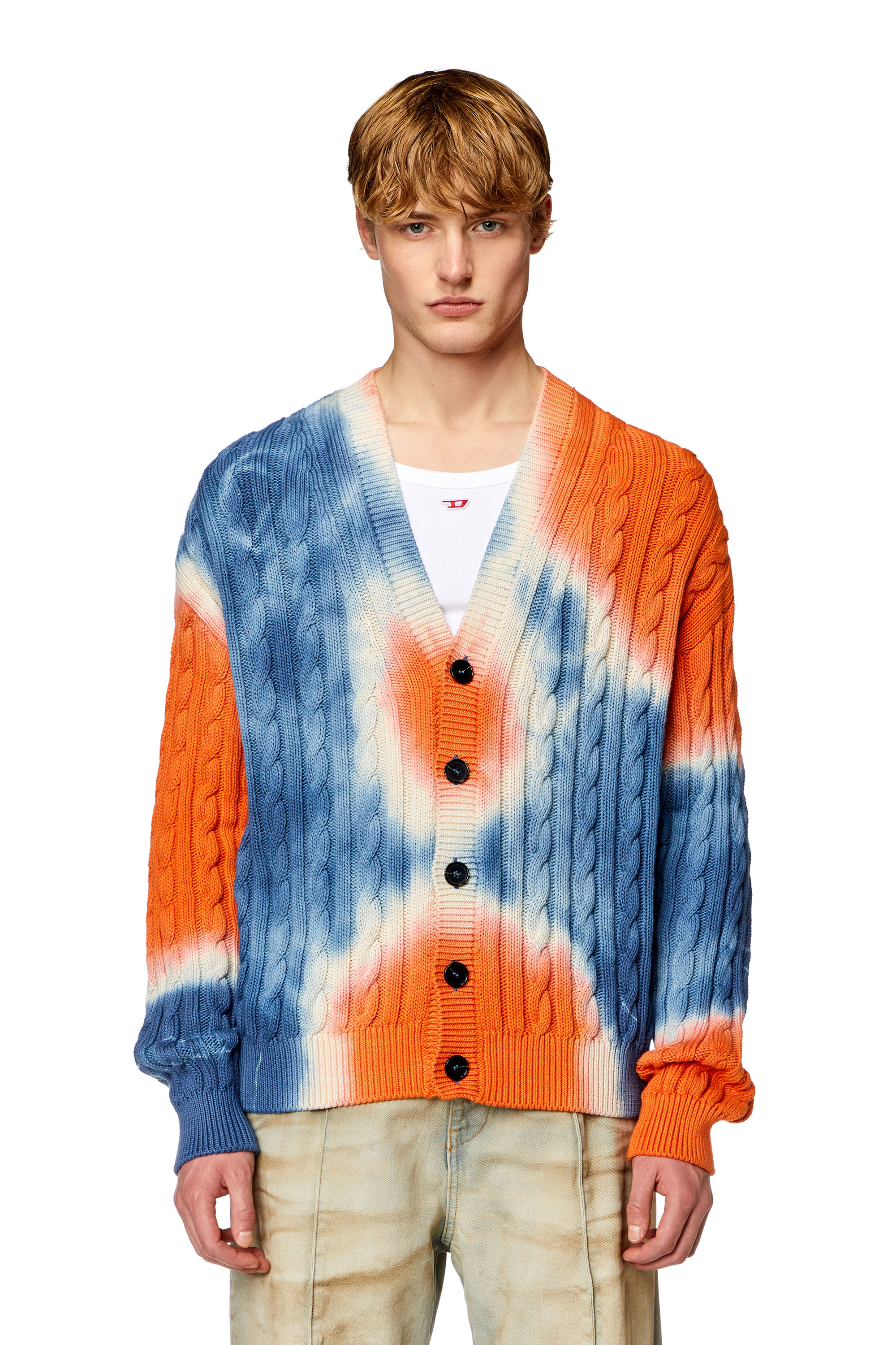 Men's Tie-dye cardigan in cable-knit cotton | Multicolor | Diesel
