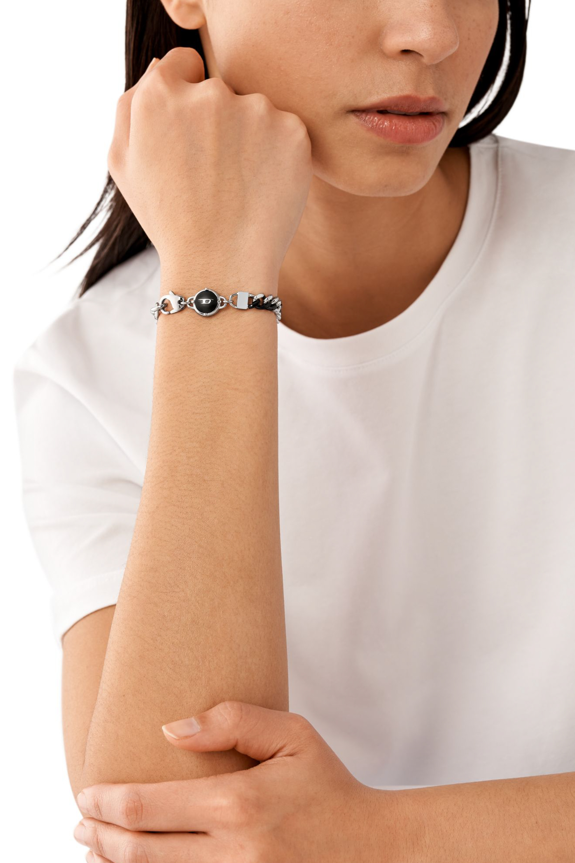 Diesel Dx1498 ツートンチェーンブレスレット Women's Two-Tone stainless steel chain bracelet | Silver | Diesel