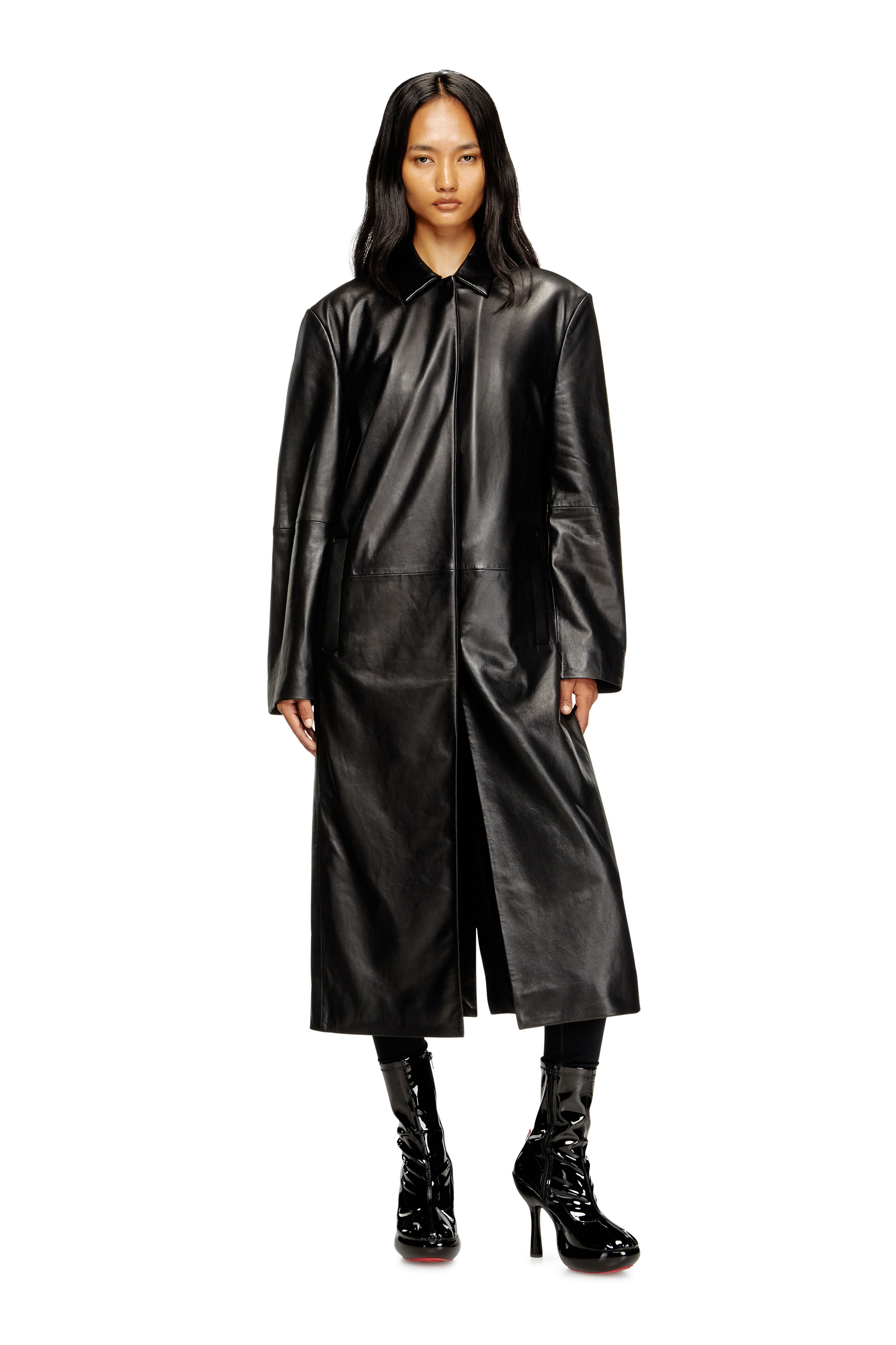 Diesel - L-ANCELOT, Female's Long padded leather coat in Black - 2