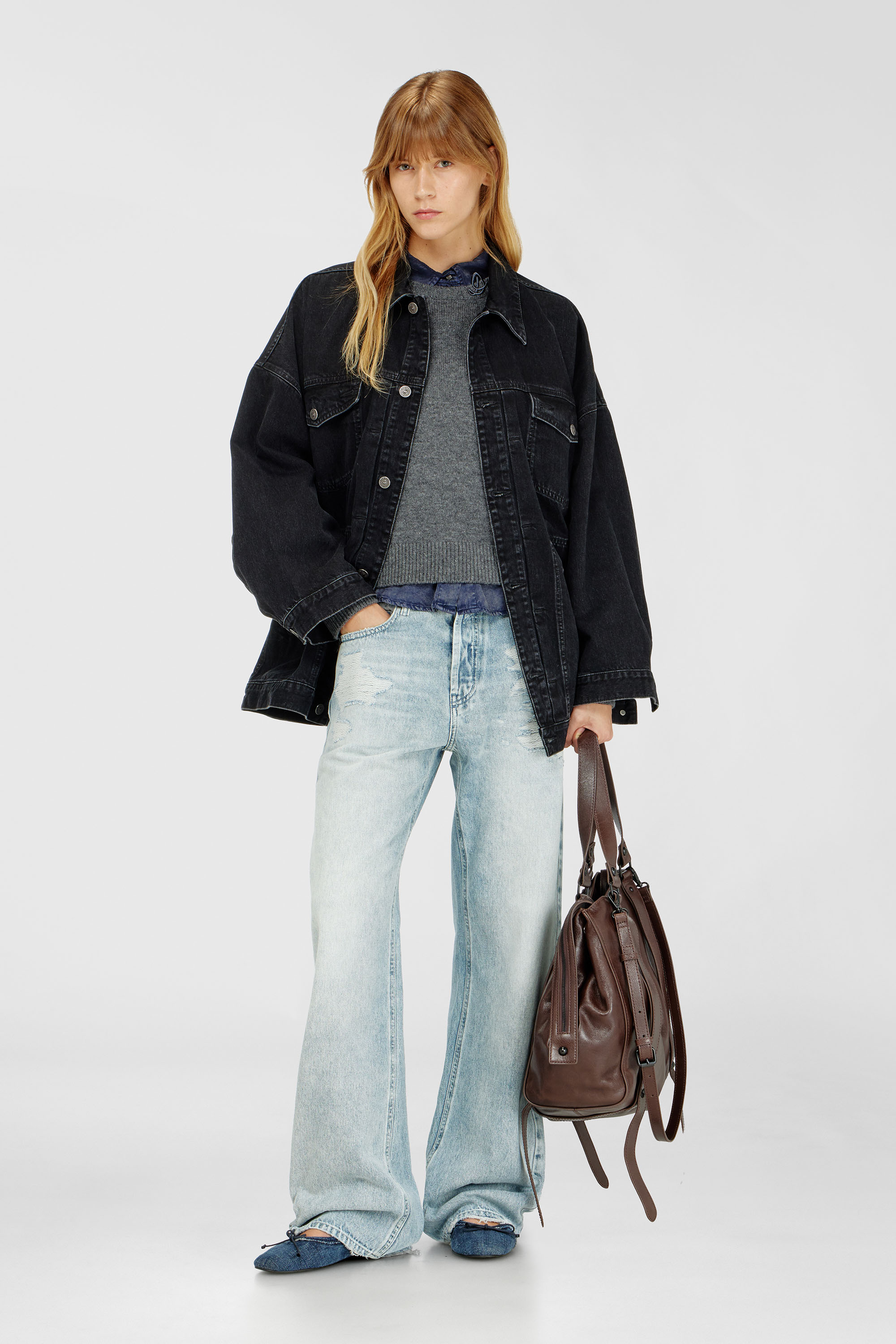 Diesel - D-ONE TOPHANDLE L, Unisex's D-One-Large top-handle bag in leather in Dark Brown - 1