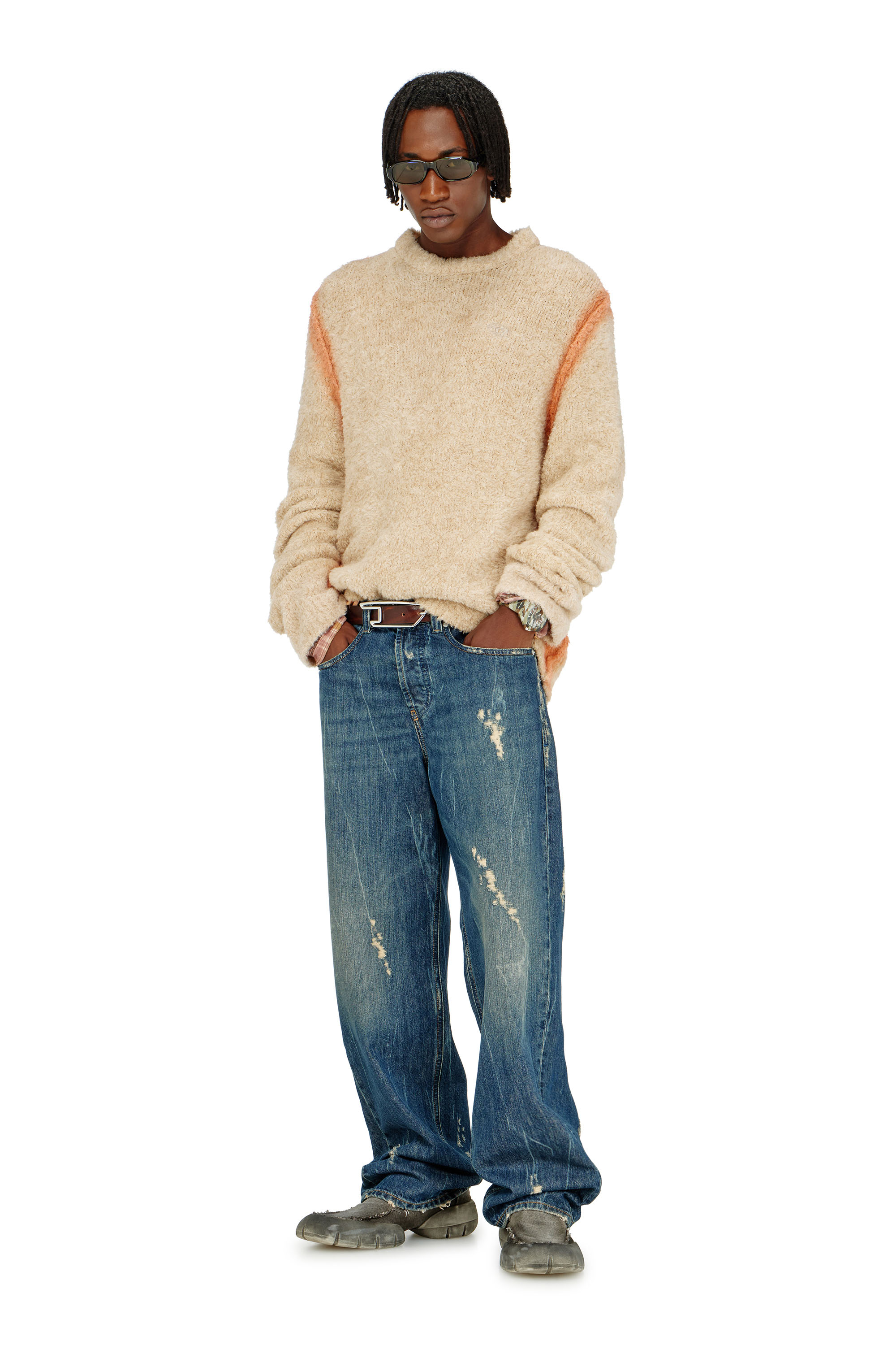 Diesel - K-RIMI, Male's Alpaca-blend jumper with spray-dyed seams in Light Brown - 1