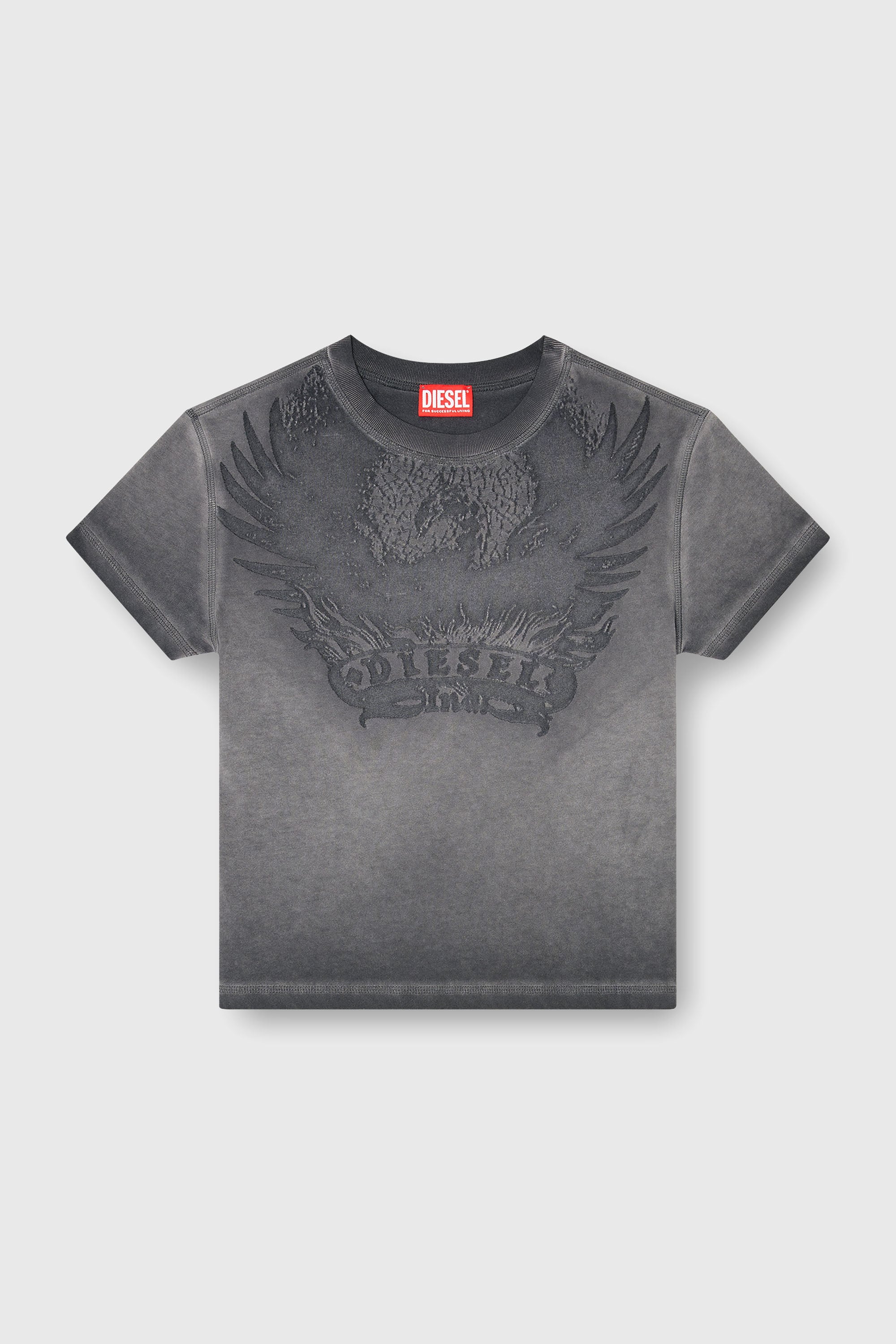 Diesel - T-ILA-AA7, Woman's Slim T-shirt with d&eacute;vor&eacute; Phoenix in Dark grey - 2