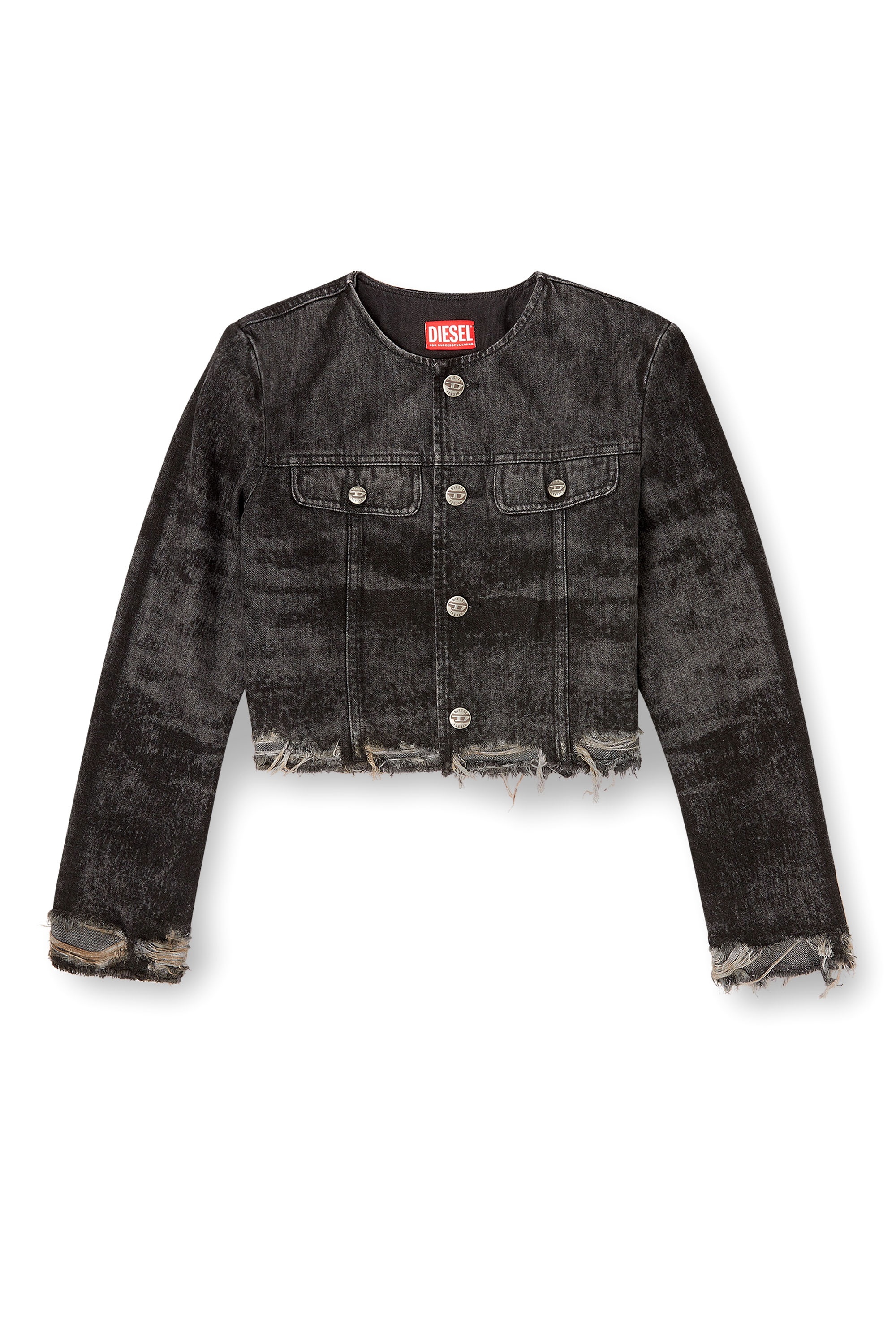 Diesel - DE-GRAFFY-FSH, Chaqueta de denim de algodón y cáñamo grabado con láser Mujer in Negro - 2