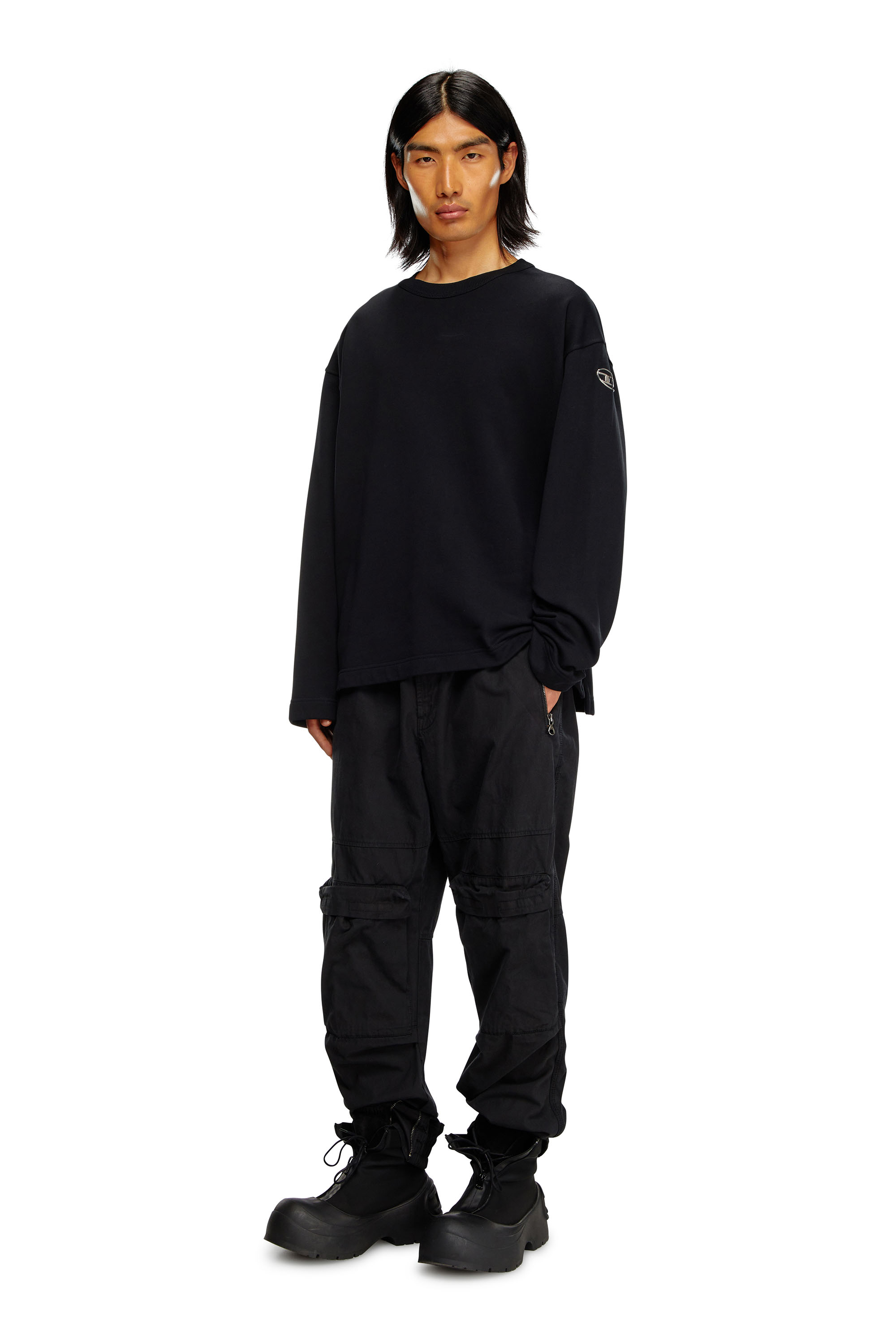 Diesel - S-MACSIS-OD, Sweat-shirt oversize avec logo métallisé Homme in Noir - 1