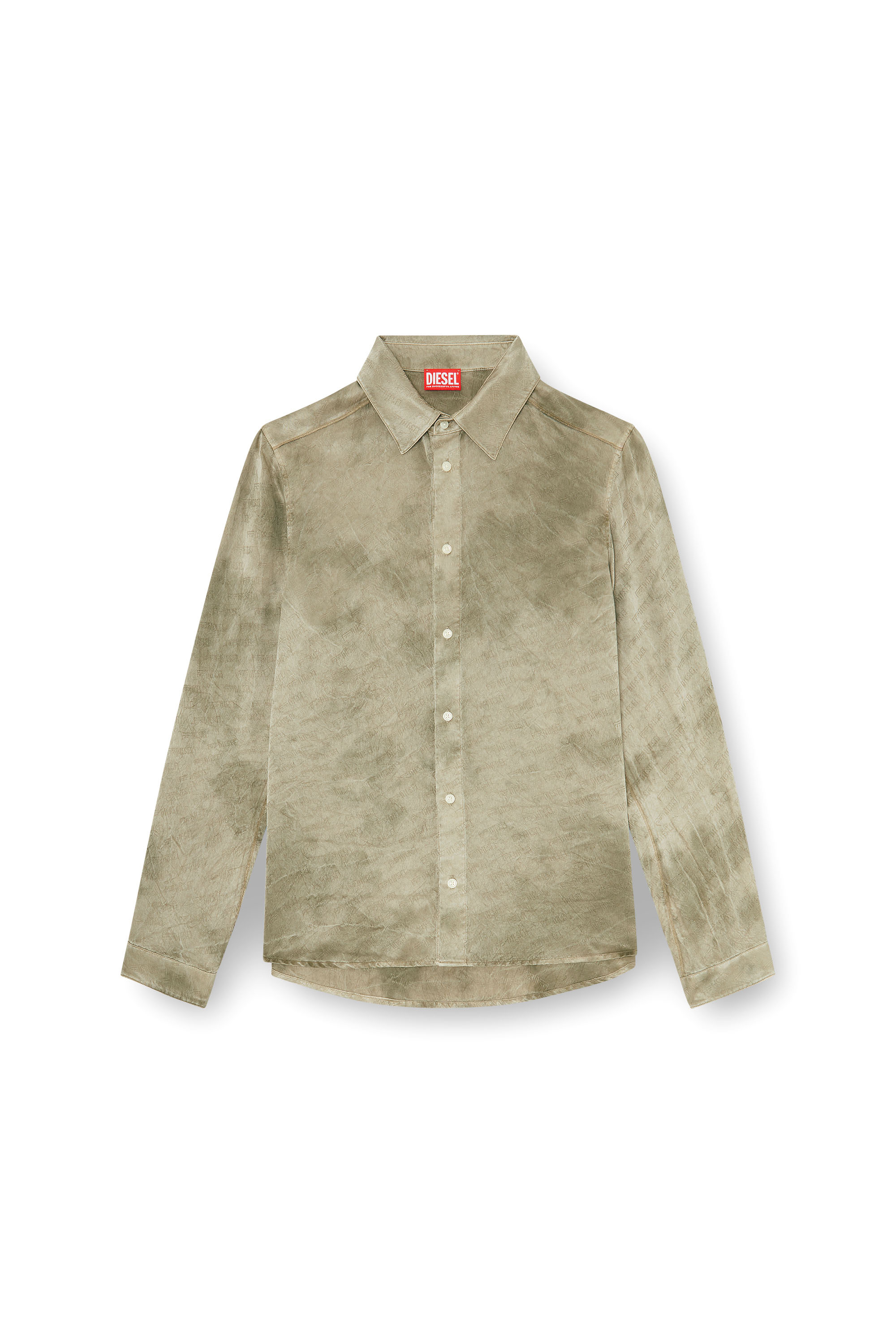 Diesel - S-KISSY-HNBW, Chemise en satin froiss&eacute; jacquard logo Homme in Marron - 3