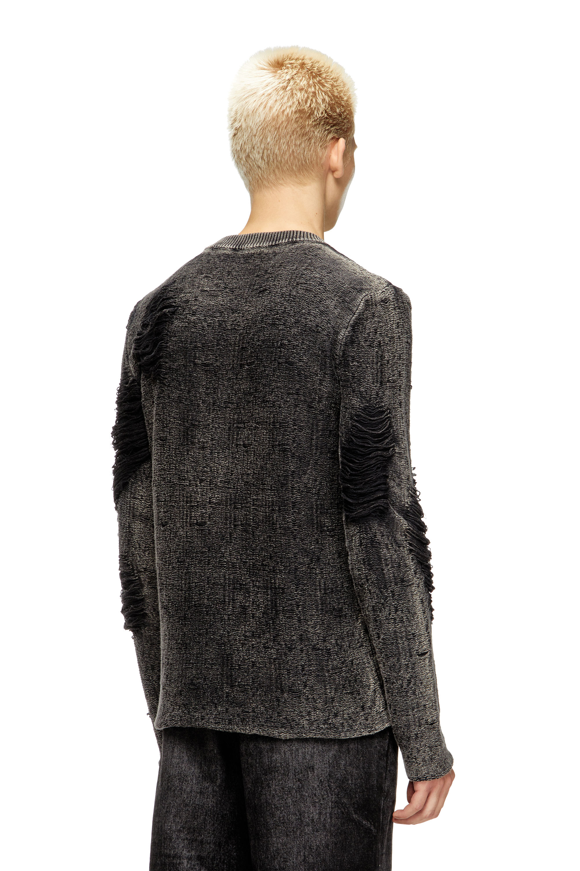 Diesel - K-FJORDI-ROUND, Male's Destroyed jumper with floating yarns in Black - 4