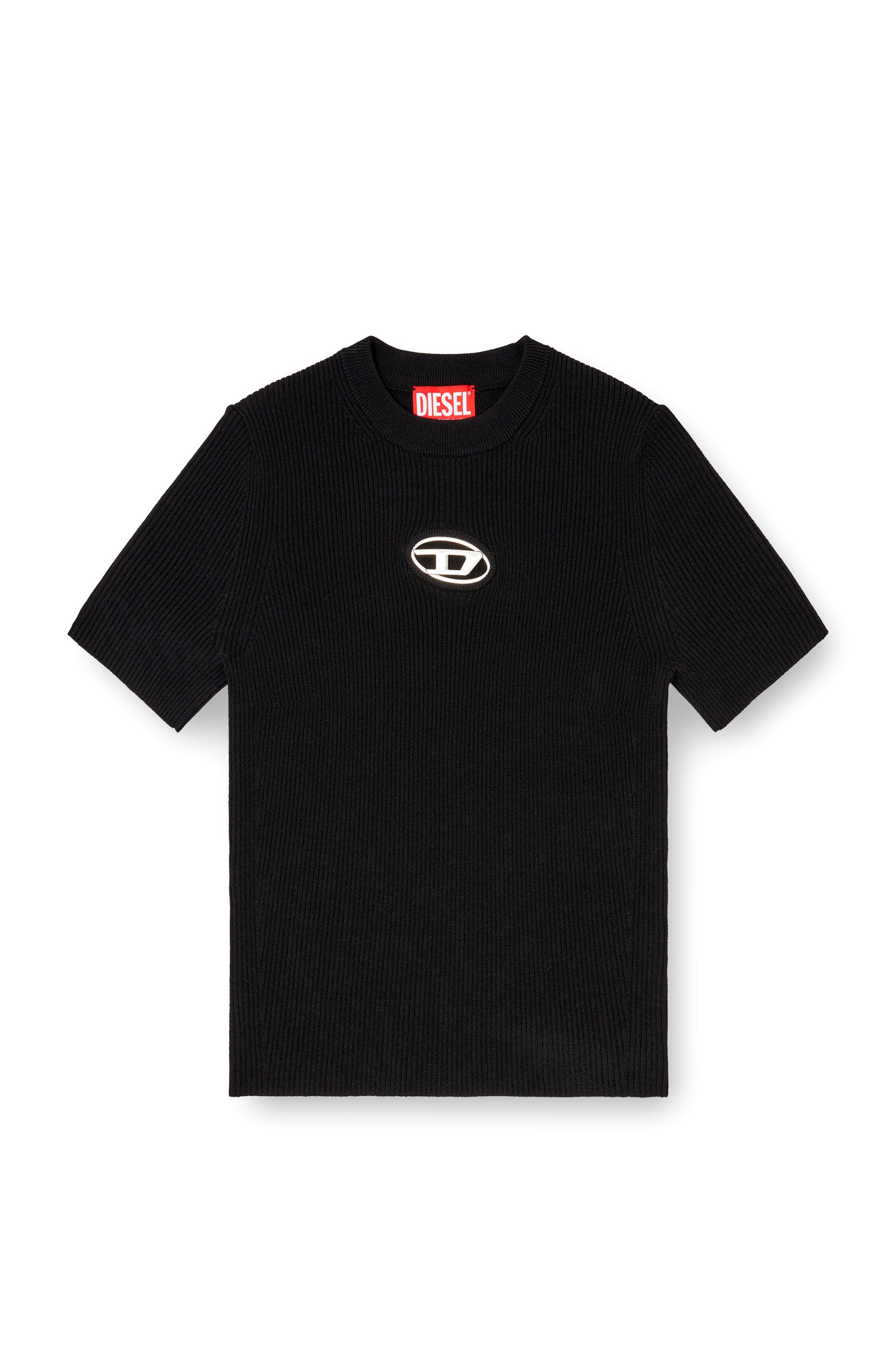 Diesel - M-VALARI-SS, Pull à manches courtes avec Oval D en métal Femme in Noir - 2