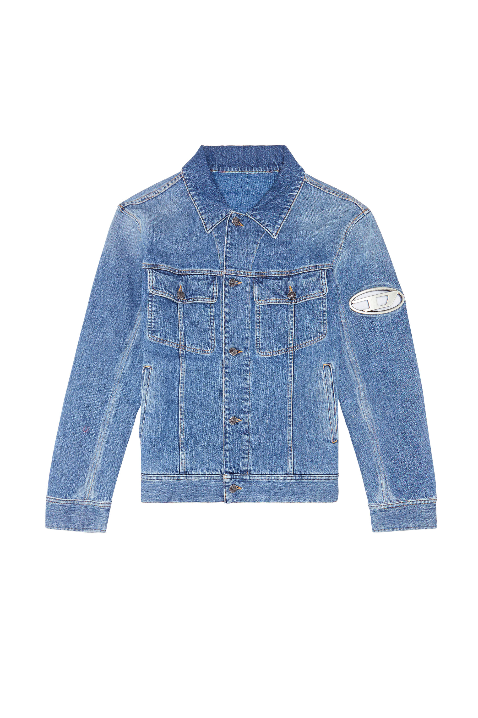 Diesel - D-BARCY-FSC, Man's Regular-fit trucker jacket with plaque in Light Blue - 2