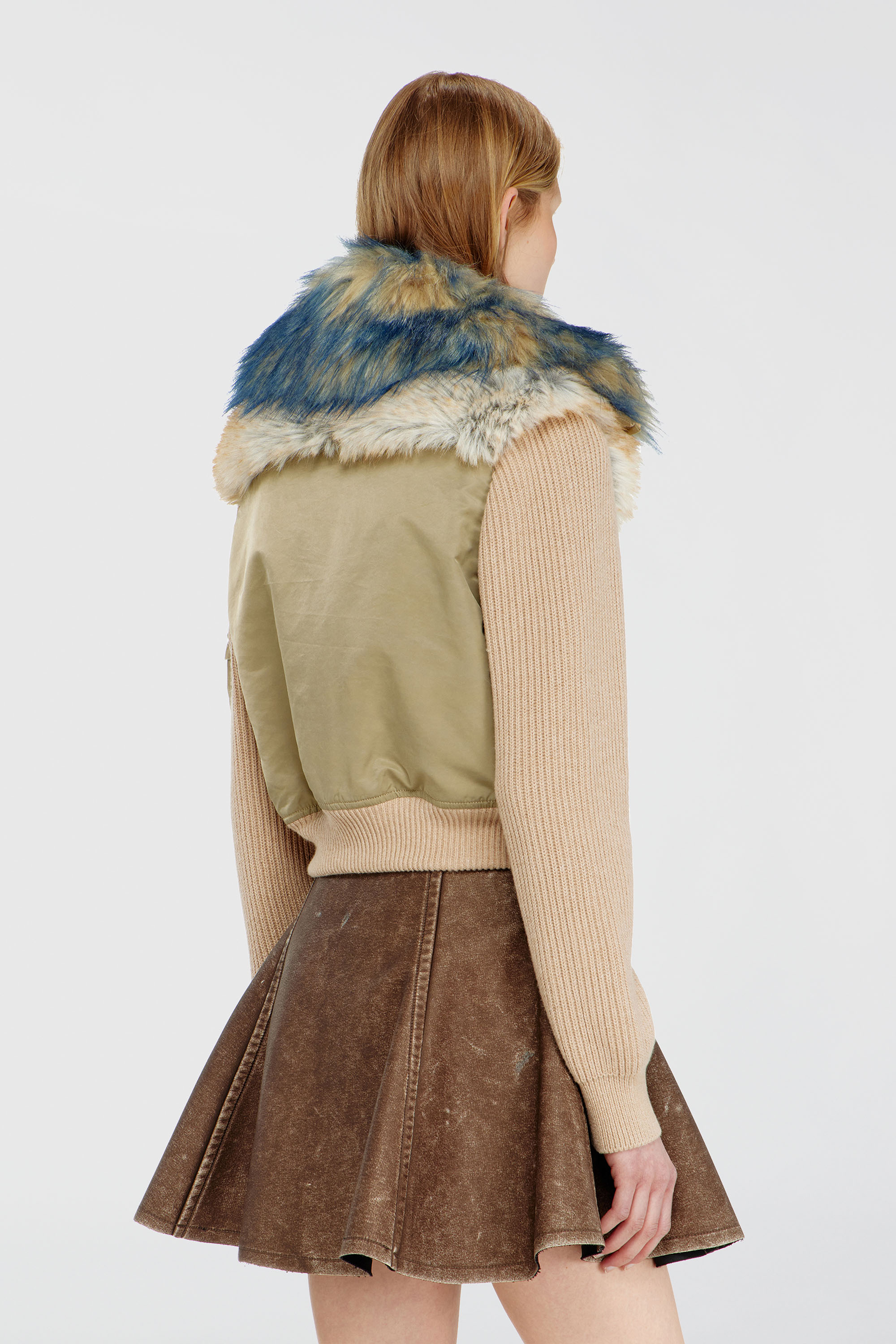 Diesel - G-USTAV, Woman's Bomber jacket with rib-knit and plush trims in Beige - 5