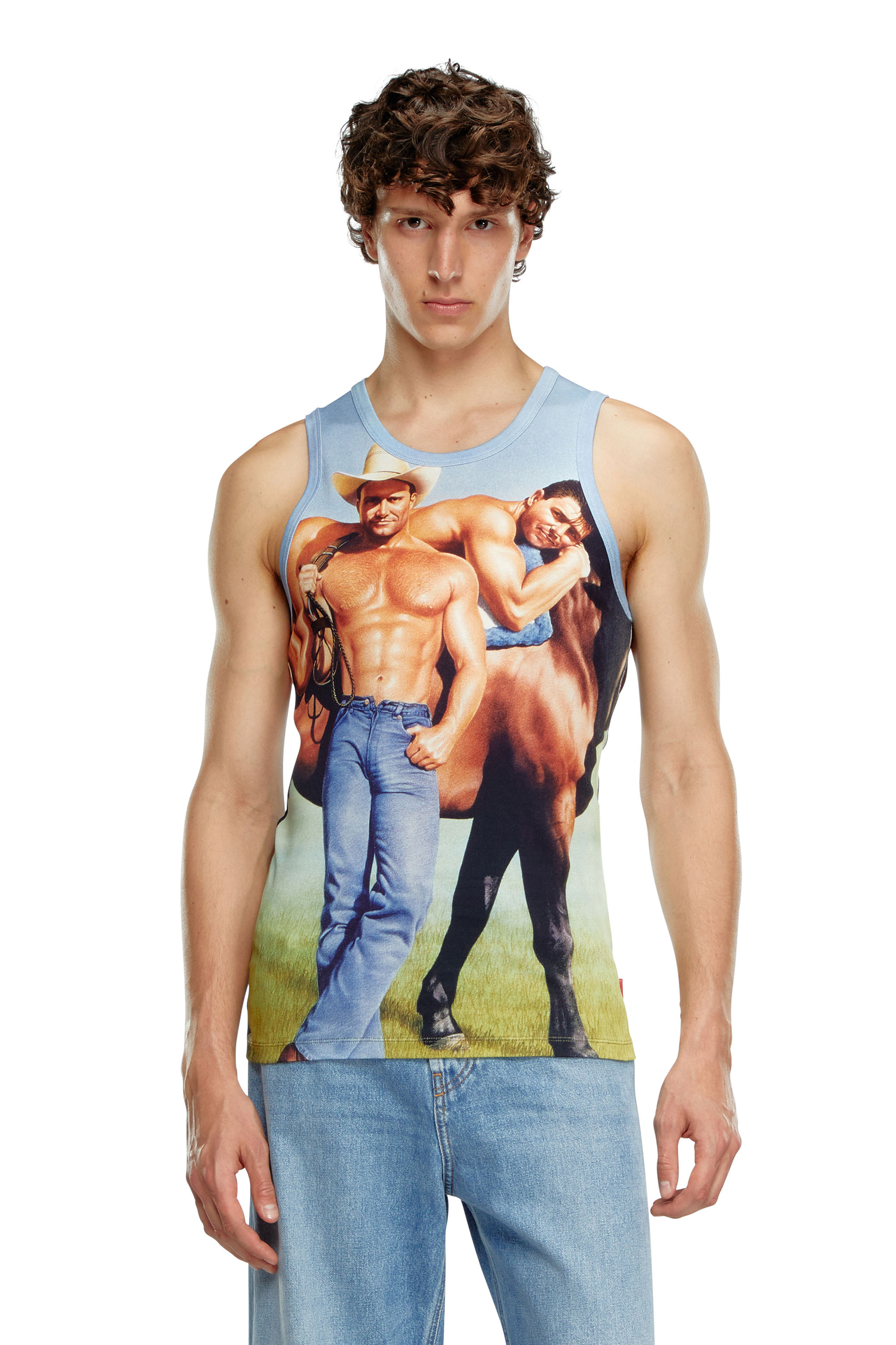 Diesel - PR-T-LIFTY-TANK, Unisex's Sleeveless T-shirt with all-over print in Blue - 1