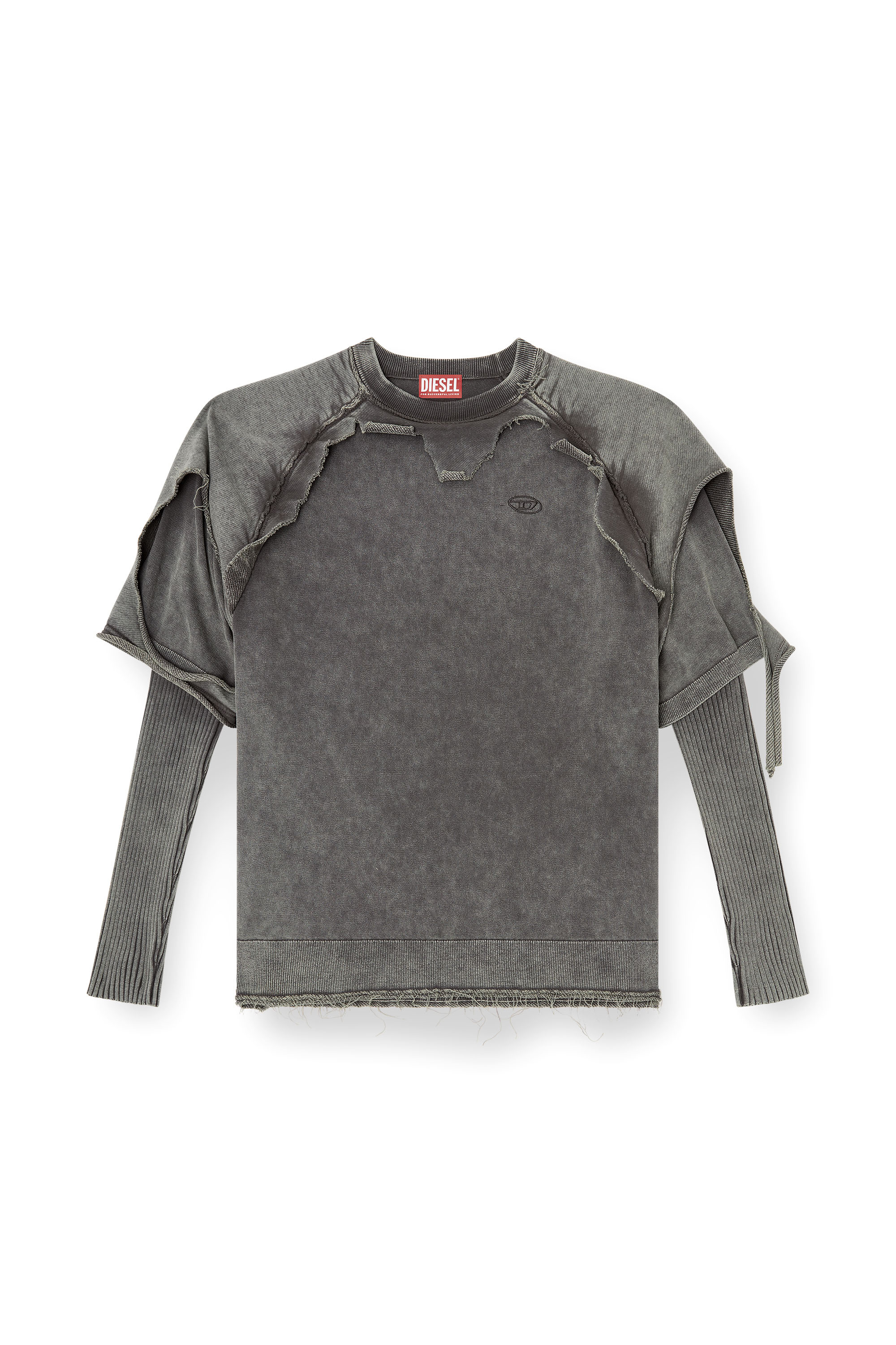 Diesel - K-PETRO, Male's Layered sweater with destroyed effect in Dark Grey - 3
