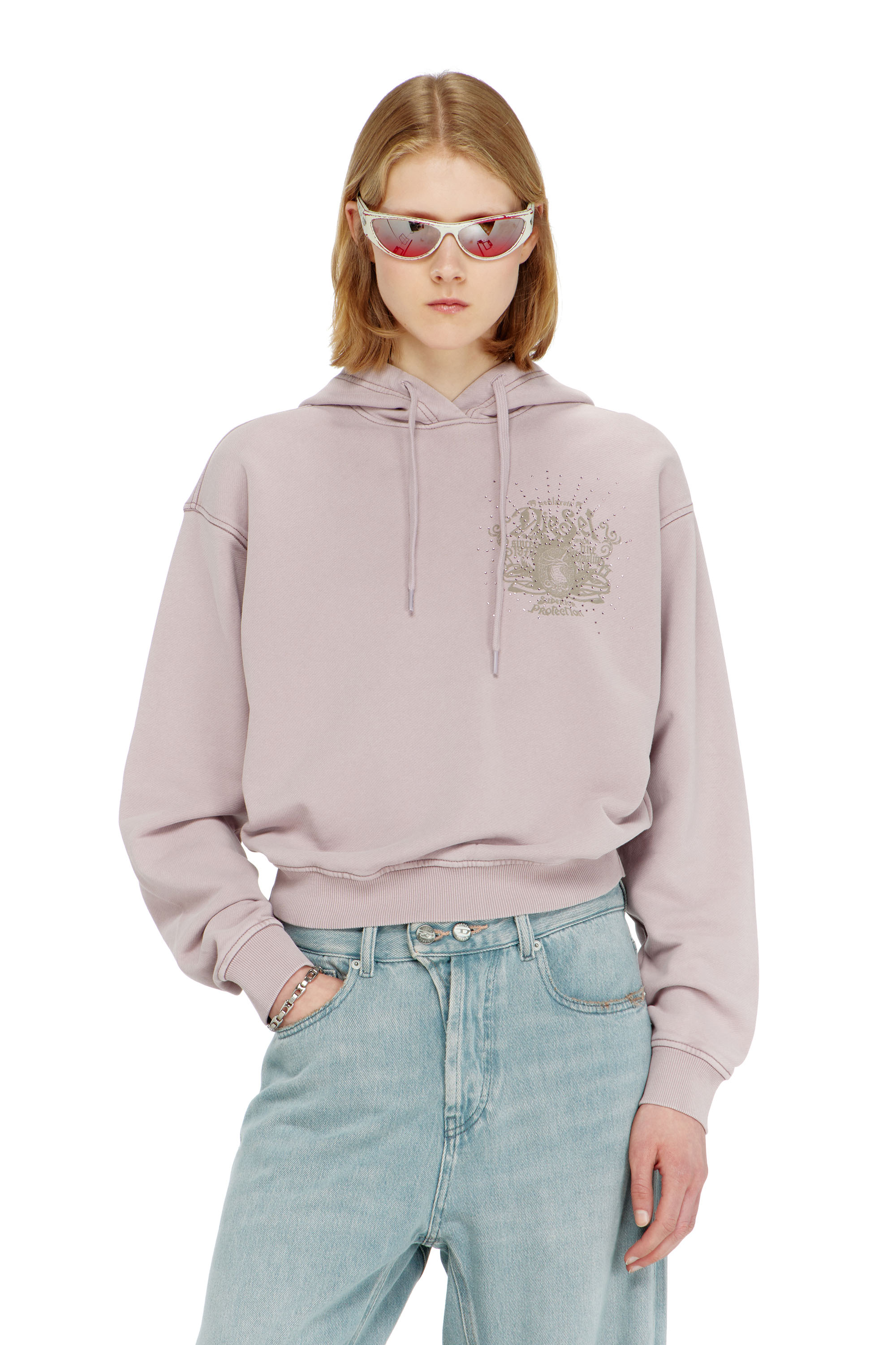 Diesel - F-PHOENY, Woman's Hoodie with prints and rhinestone studs in null - 3