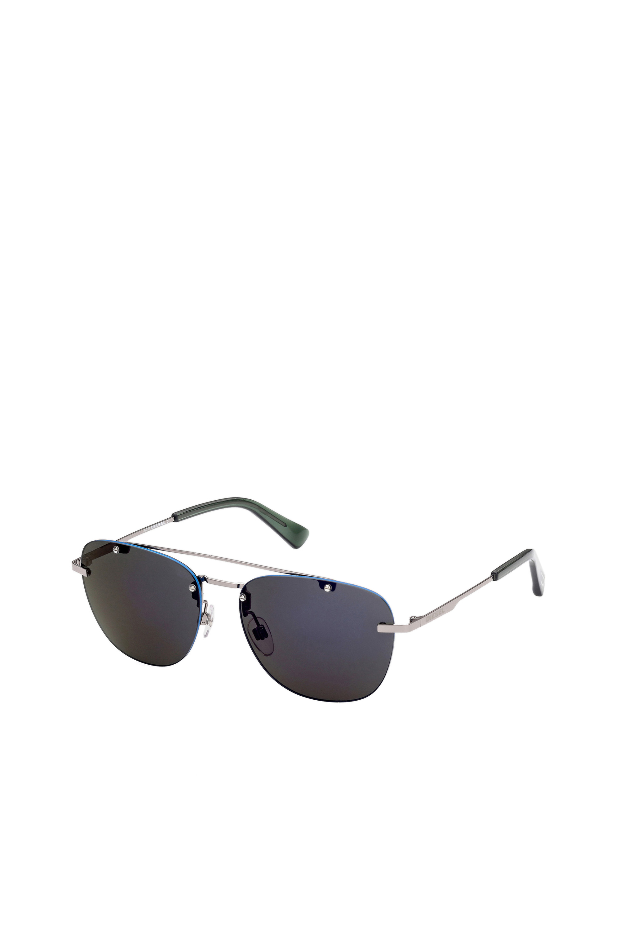Diesel - DL0350, Man's Lightweight squared metal sunglasses with a double bridge in Grey/Blue - 2