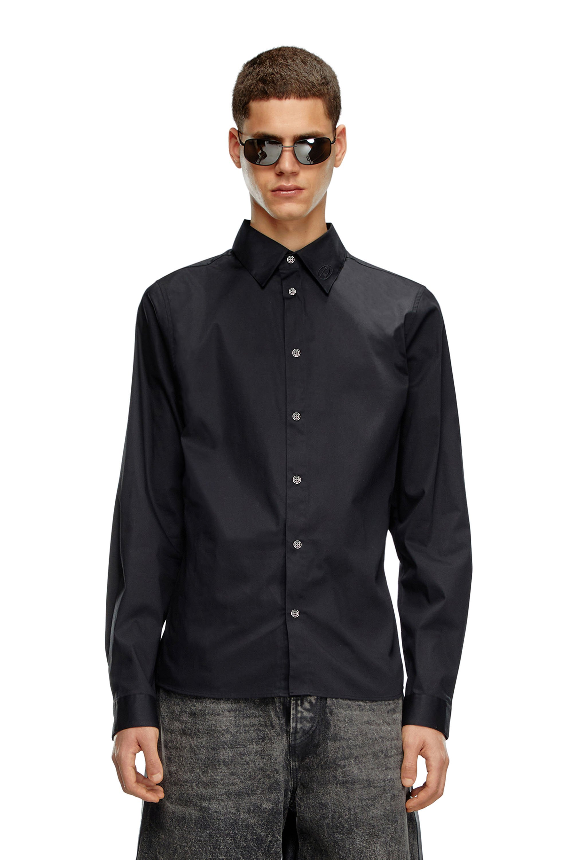 Diesel - S-FITTY-A, Male's Formal shirt with logo-embroidered collar in Black - 3