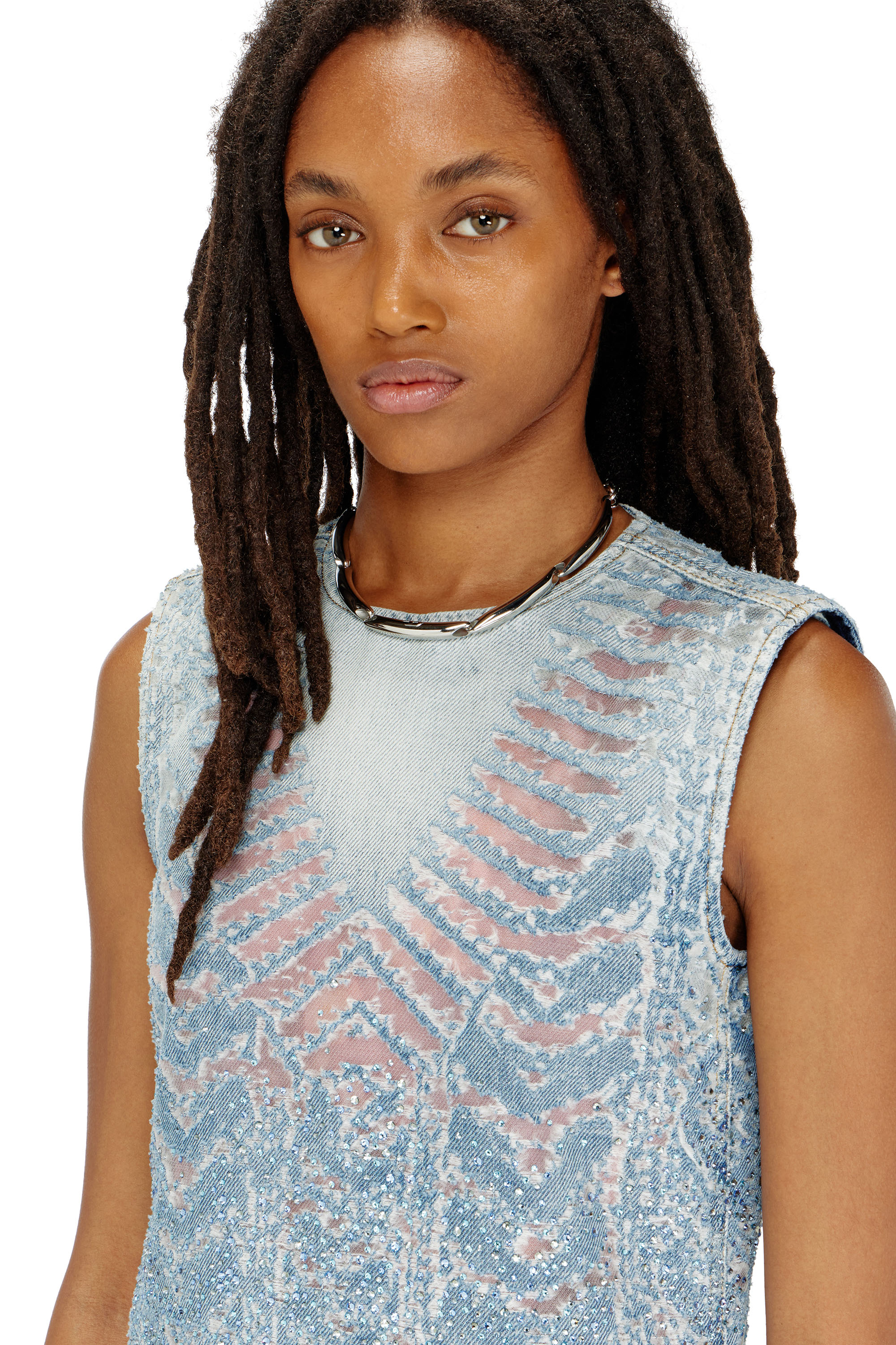 Diesel - DE-MYRELA-S, Robe courte en denim microstone devor&eacute; Femme in ToBeDefined - 5
