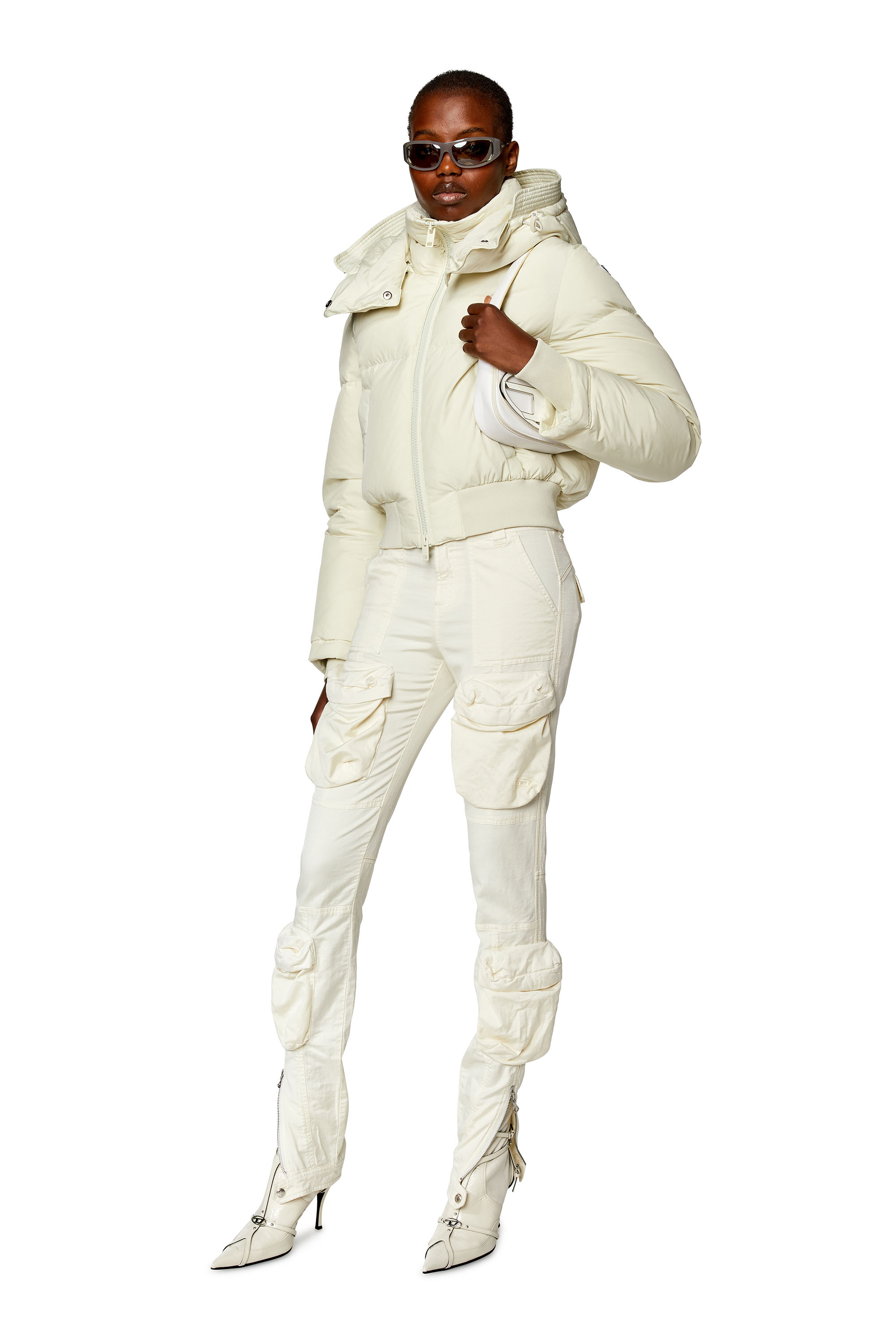 Diesel - W-PEYT-SHORT, Female's Down jacket in recycled nylon taslan in White - 1